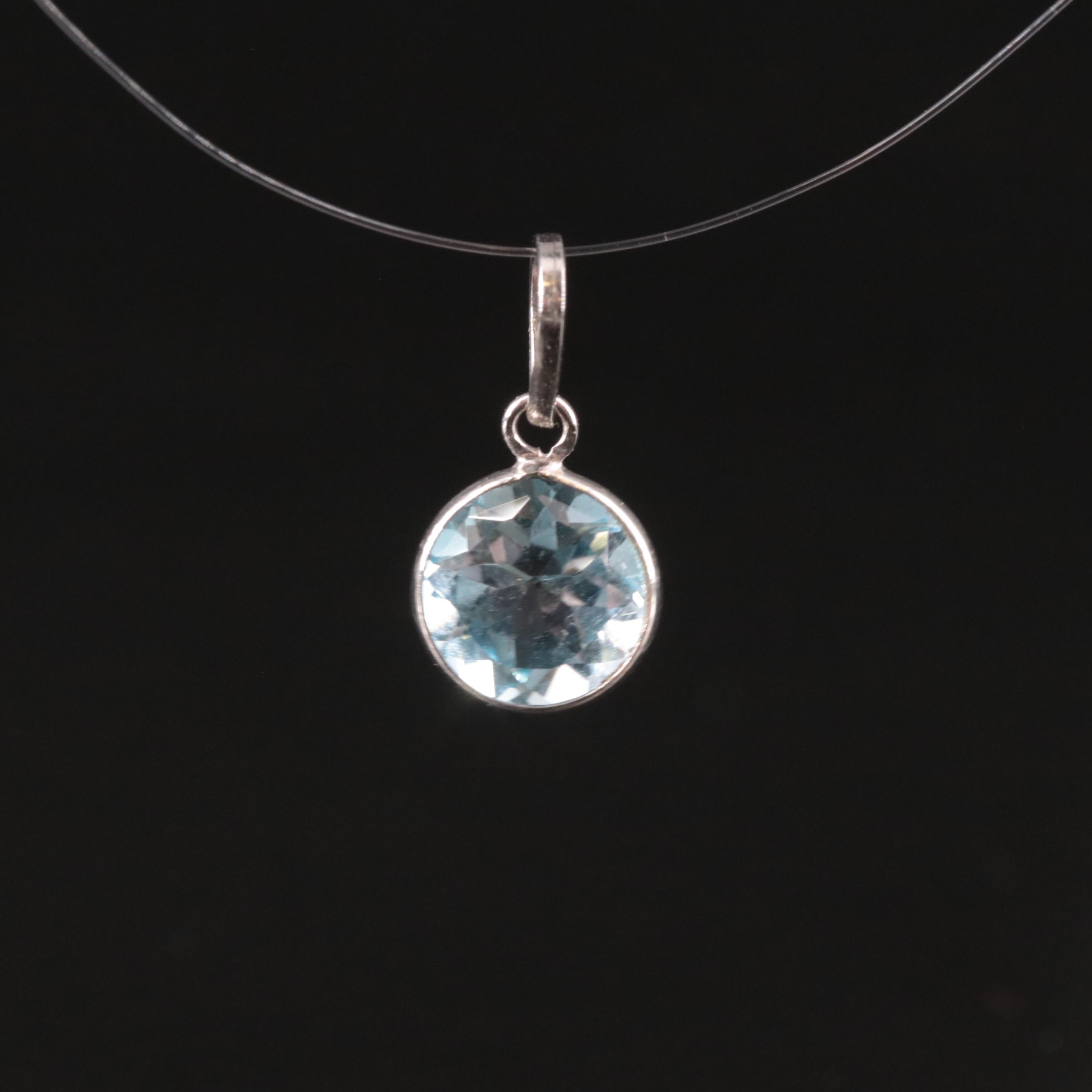 14K Blue Topaz Pendant