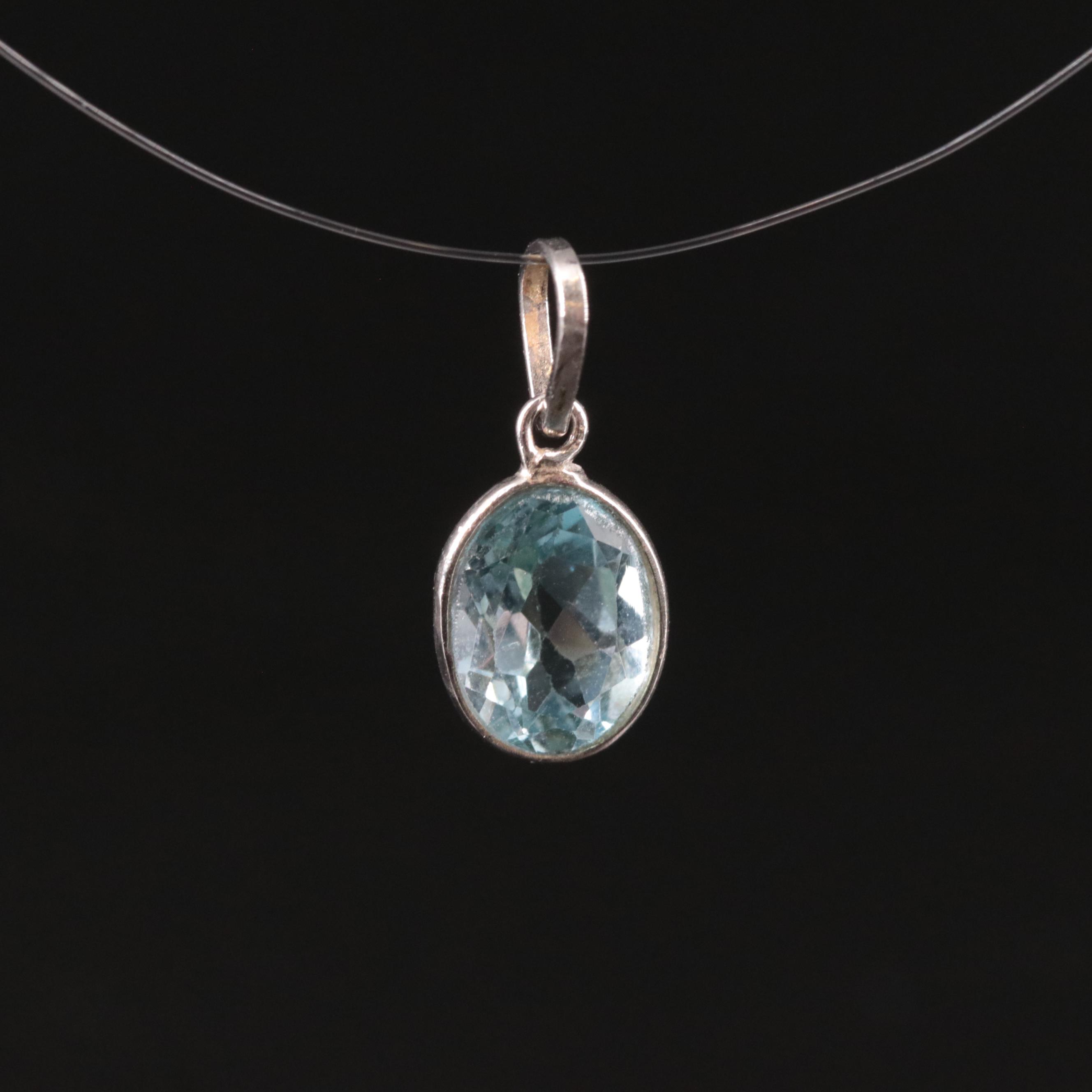 14K Blue Topaz Pendant