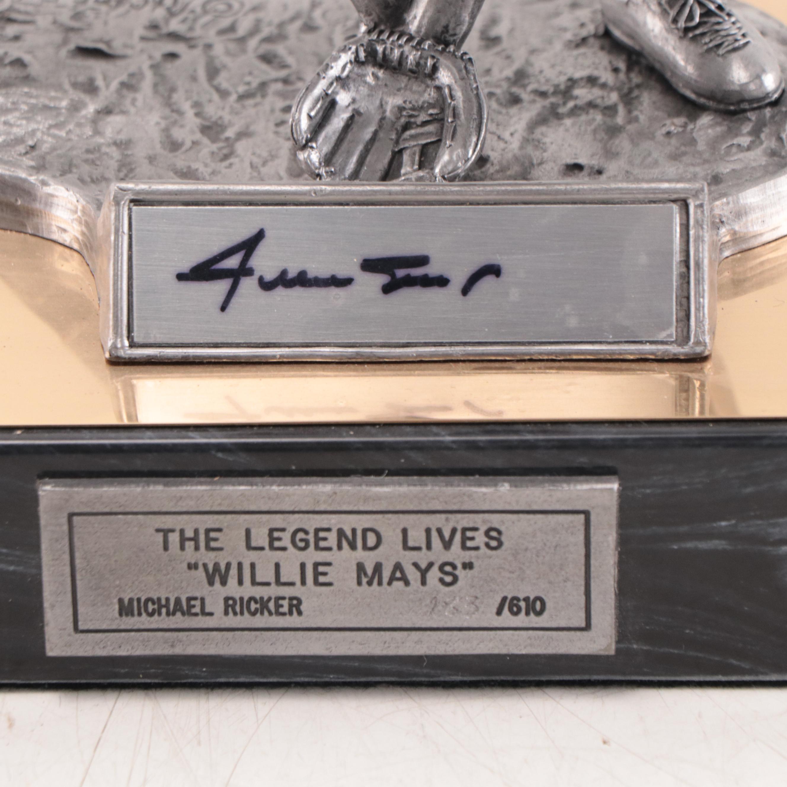 Willie Mays Signed "The Legend Lives" Pewter Sculpture by Michael Ricker, 1996