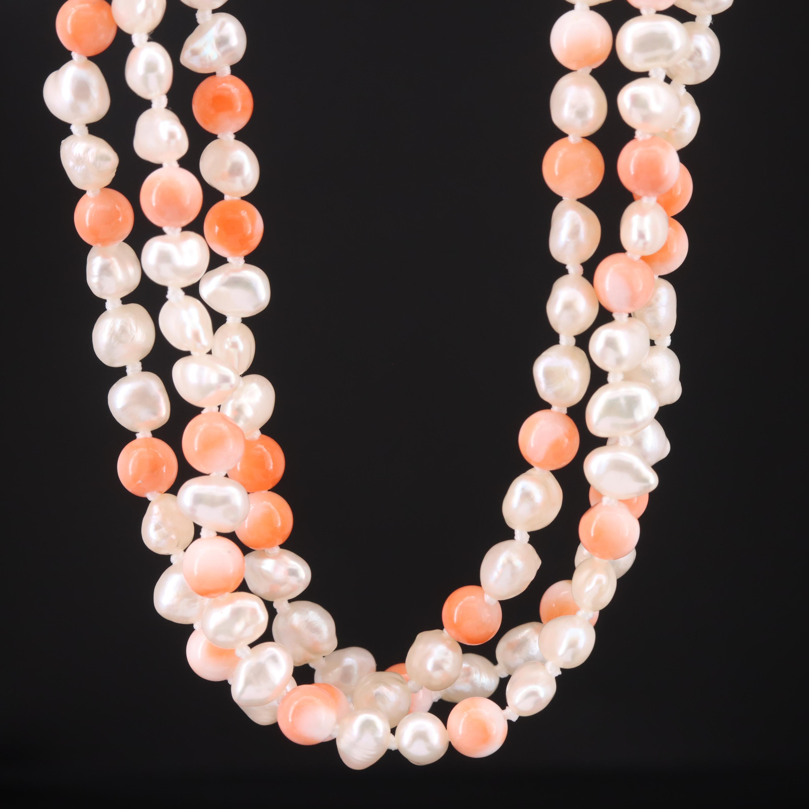 Vintage Coral and Pearl Torsade with 14K Clasp