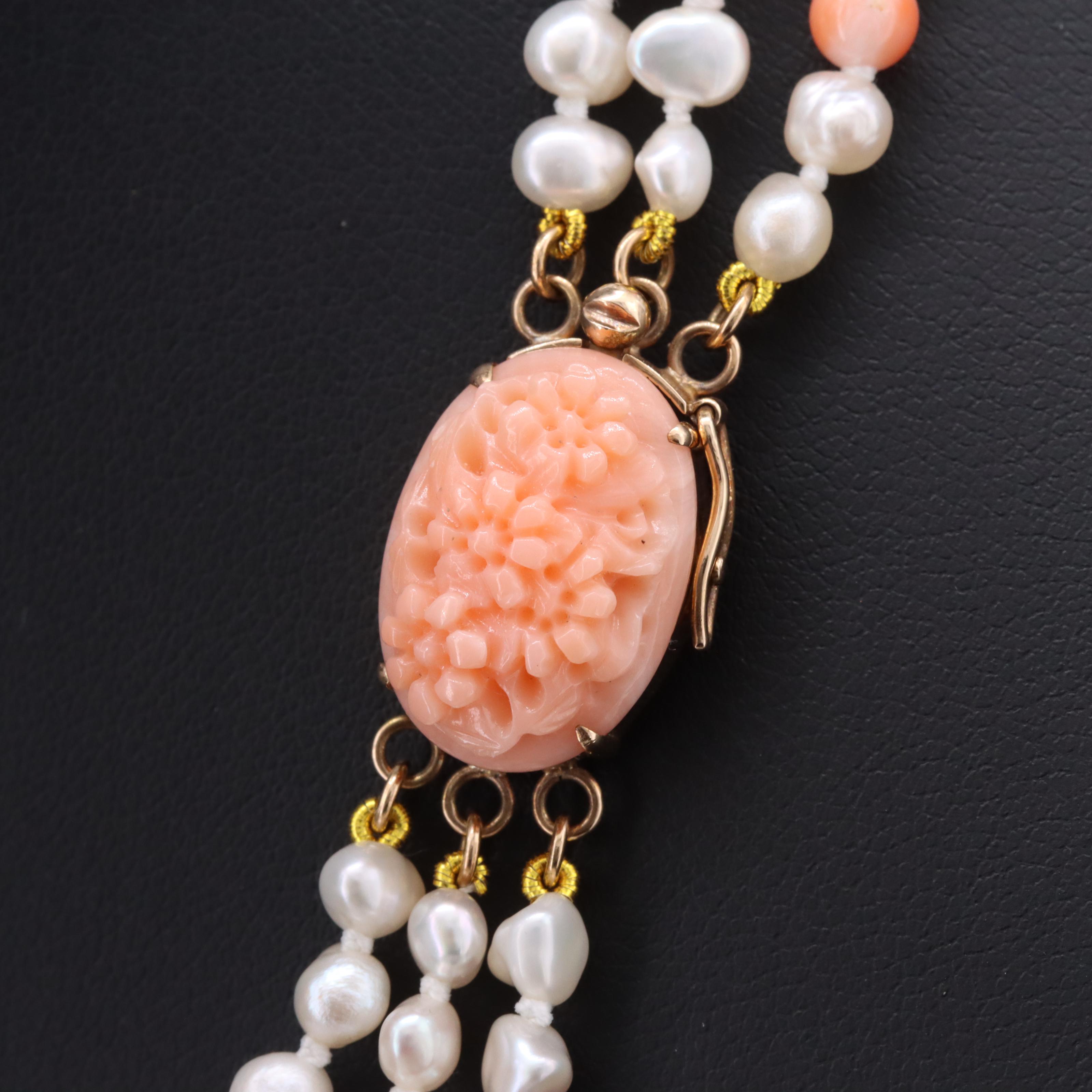 Vintage Coral and Pearl Torsade with 14K Clasp