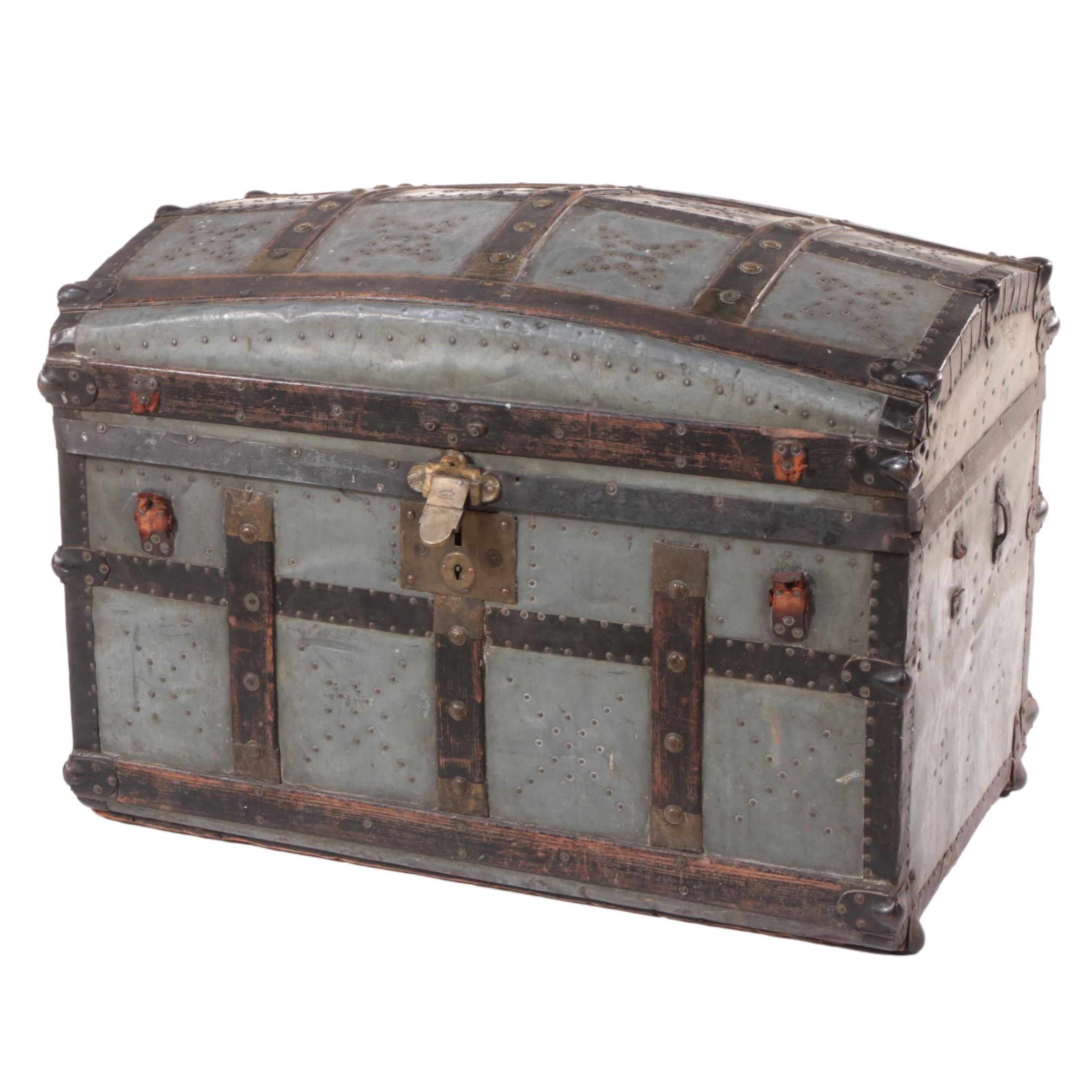 Victorian Metal-Clad and Slatted Wood Dome-Top Steamer Trunk, Late 19th Century