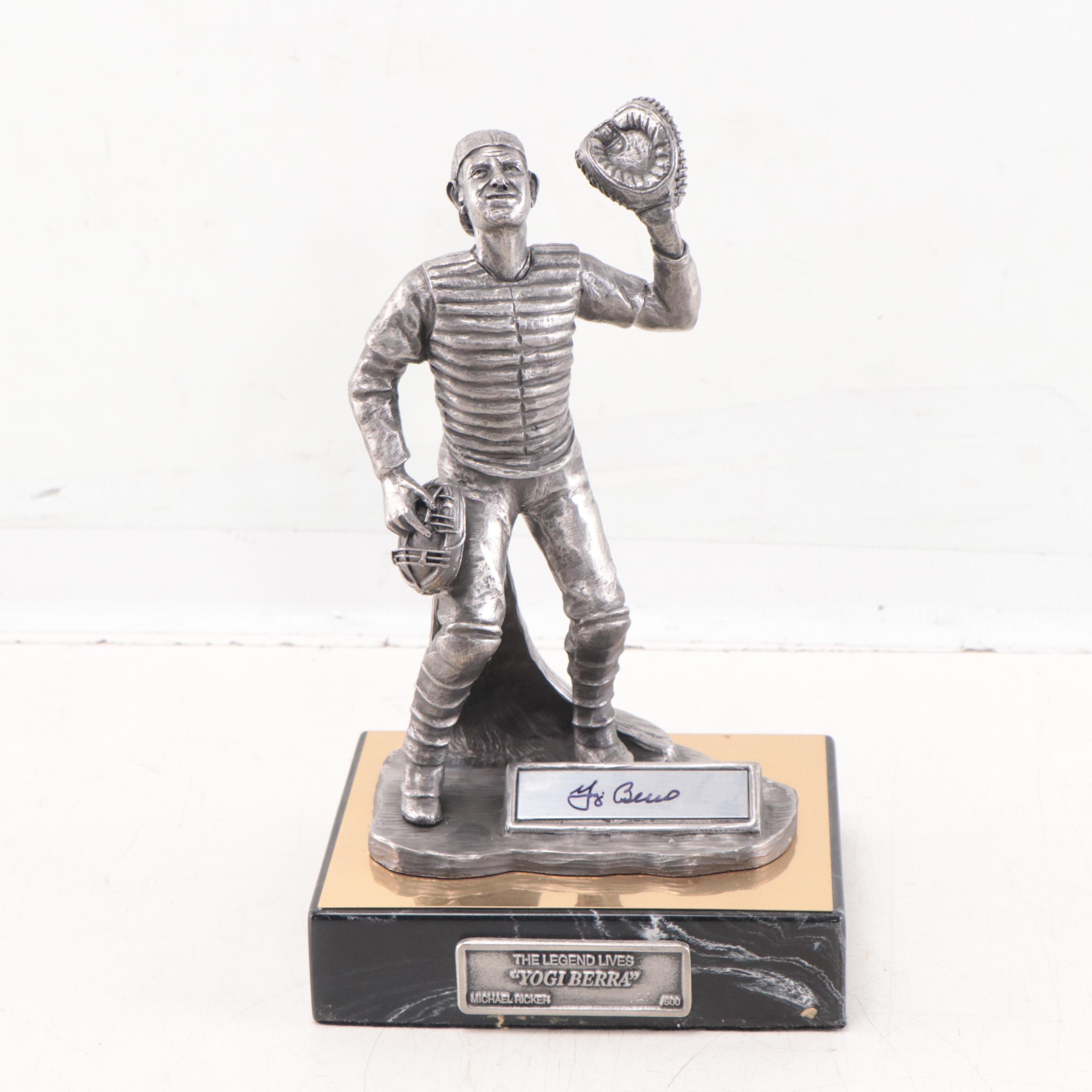 Yogi Berra Signed "The Legend Lives" Pewter Sculpture by Michael Ricker 1997