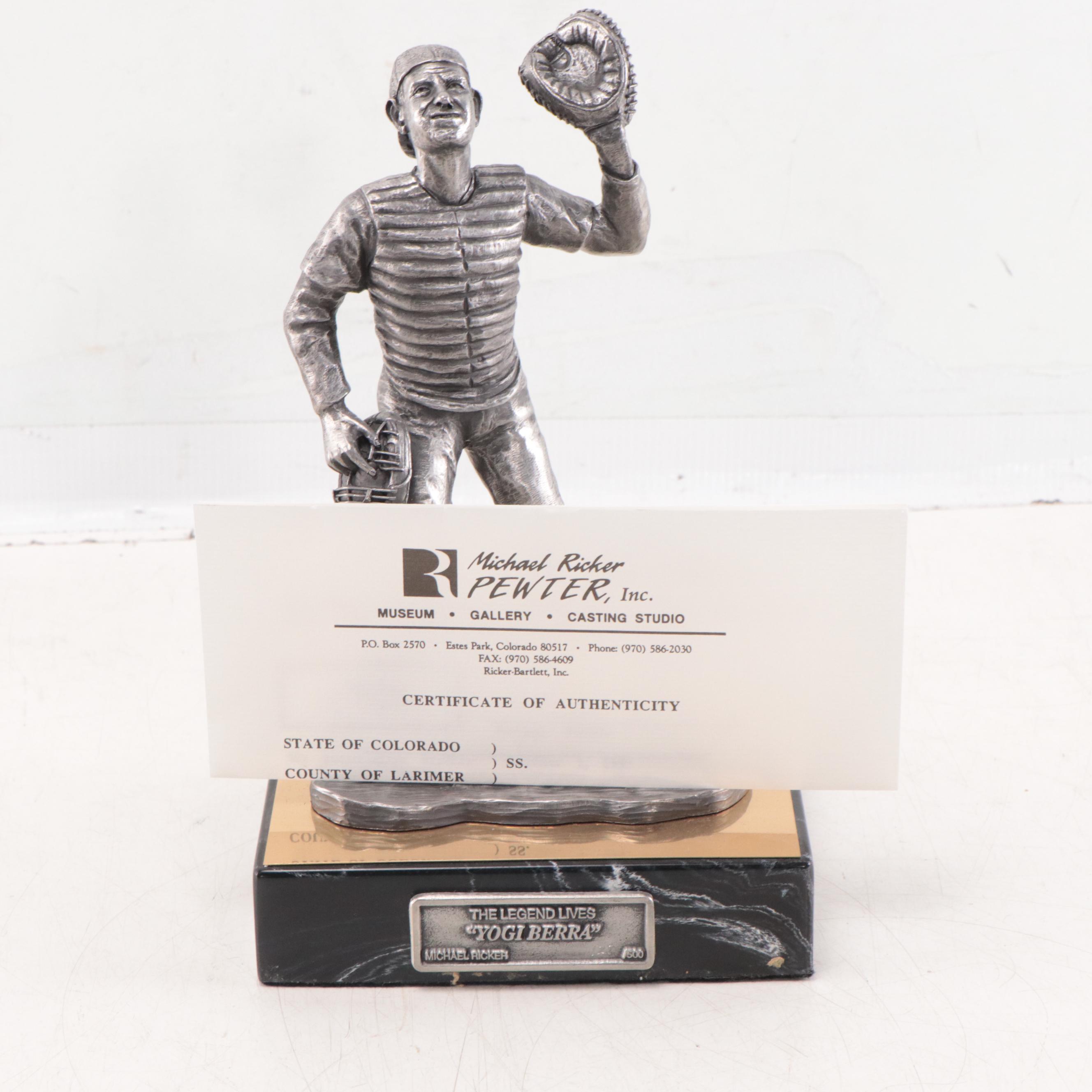 Yogi Berra Signed "The Legend Lives" Pewter Sculpture by Michael Ricker 1997