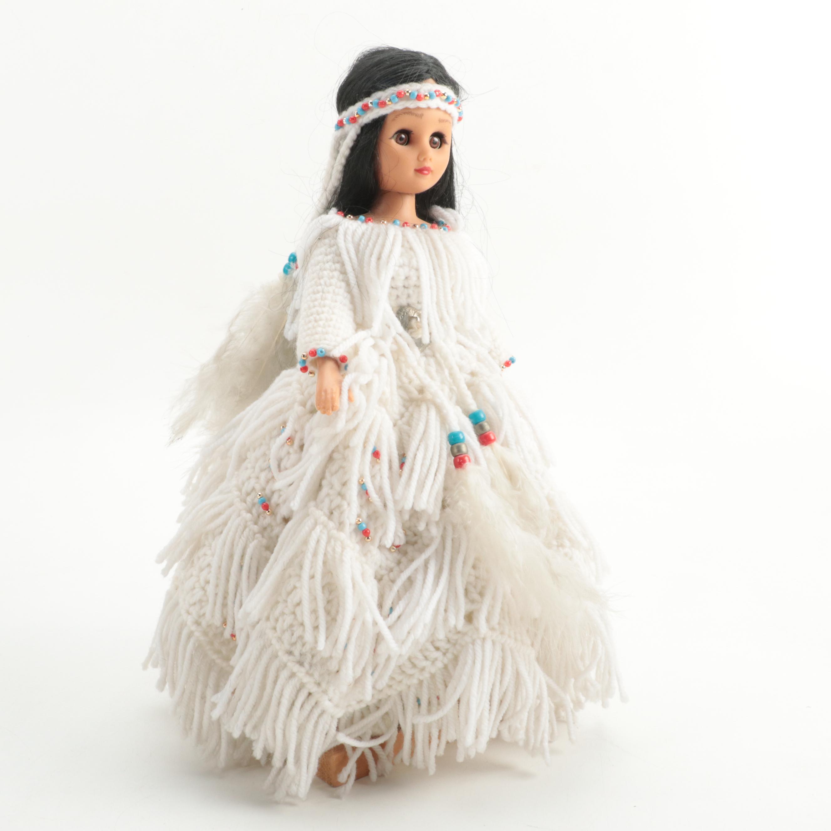 Native American Style Doll with Handmade Crochet Dress