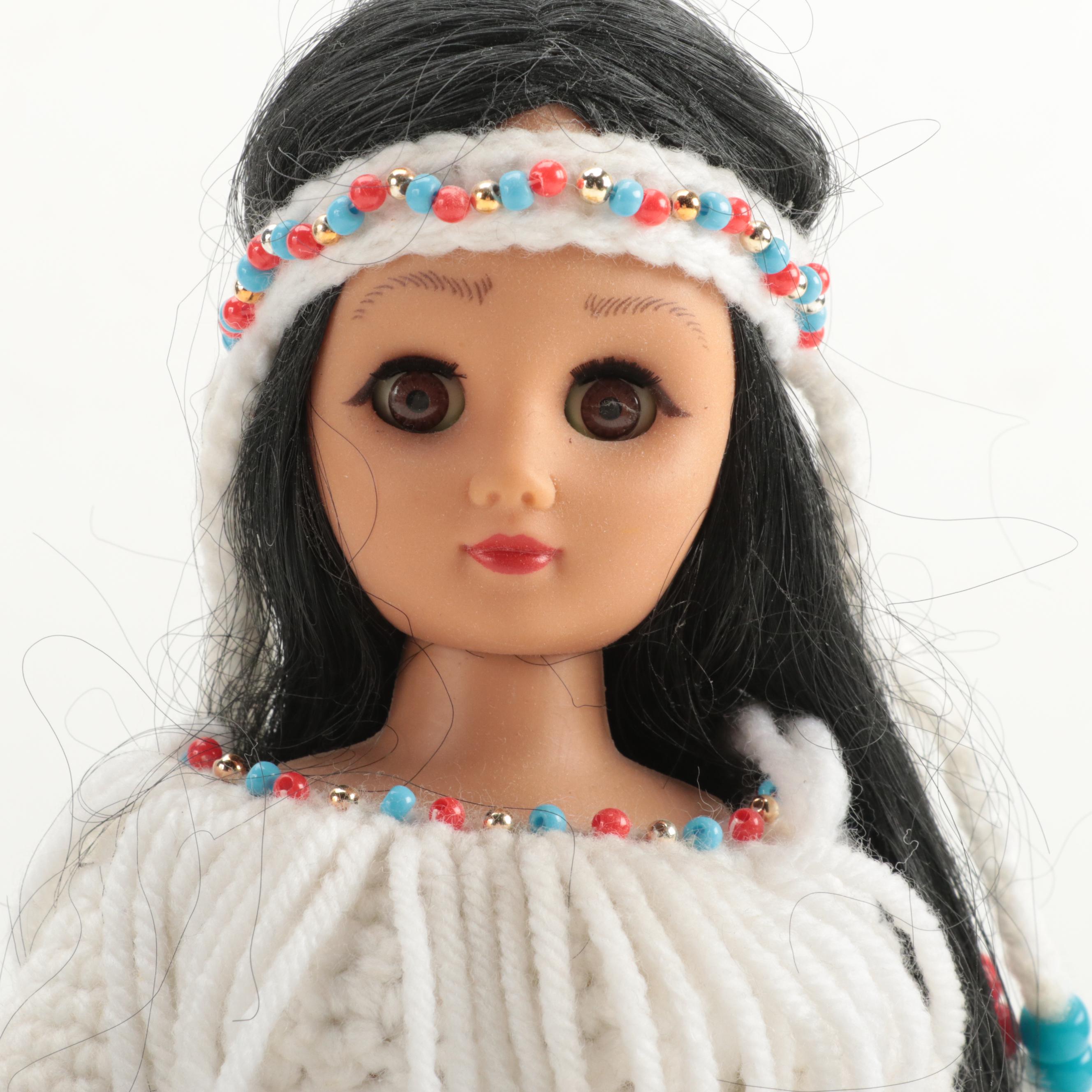 Native American Style Doll with Handmade Crochet Dress