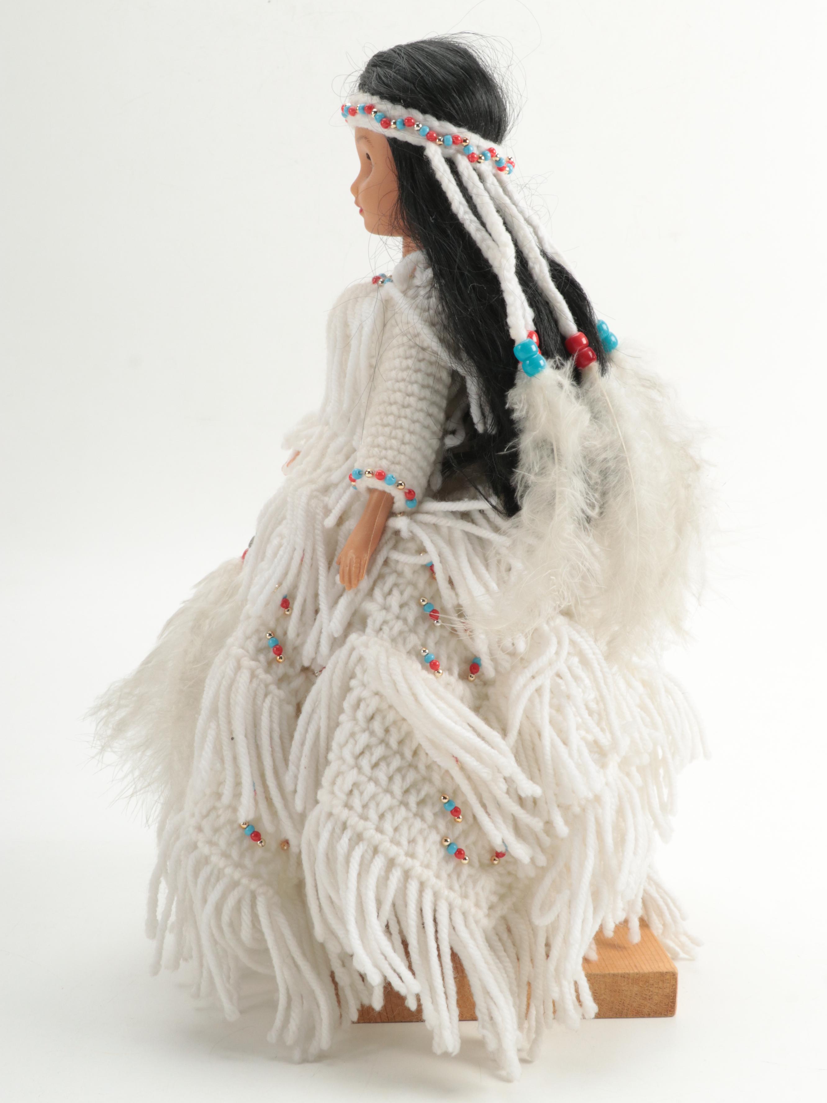 Native American Style Doll with Handmade Crochet Dress