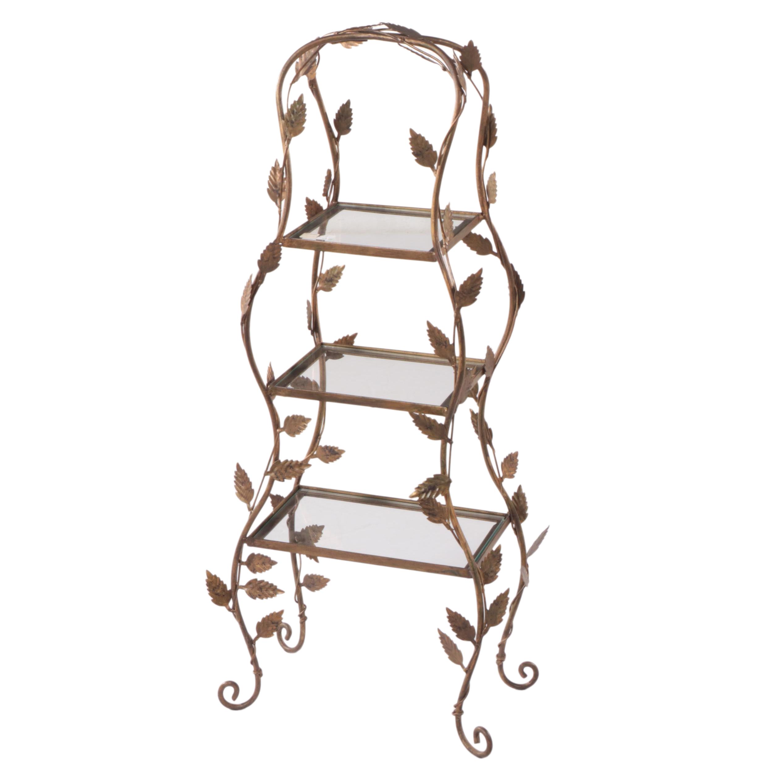 Small Gilt Metal and Glass Three-Tier Stand
