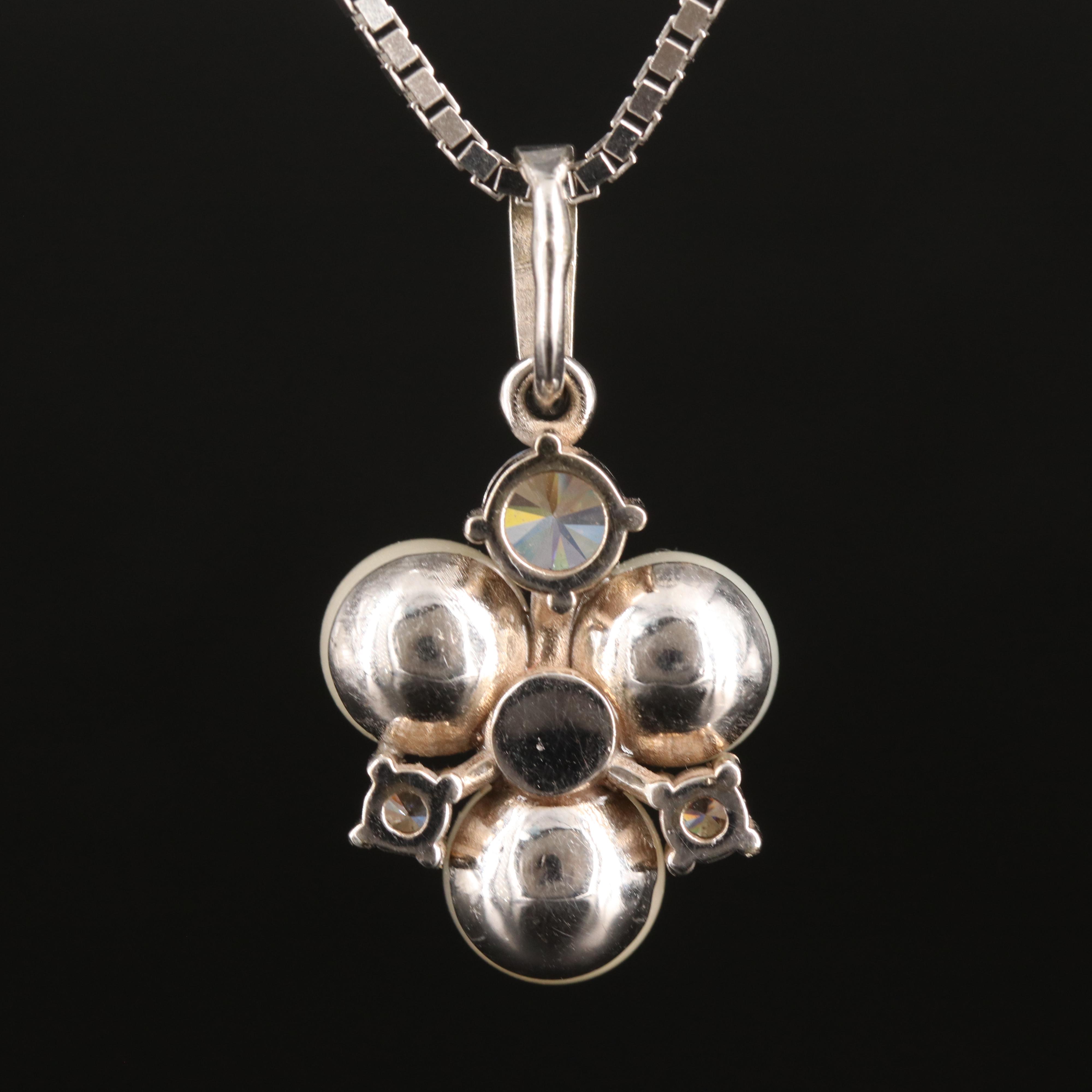 14K Pearl and Cubic Zirconia Cluster Pendant Necklace