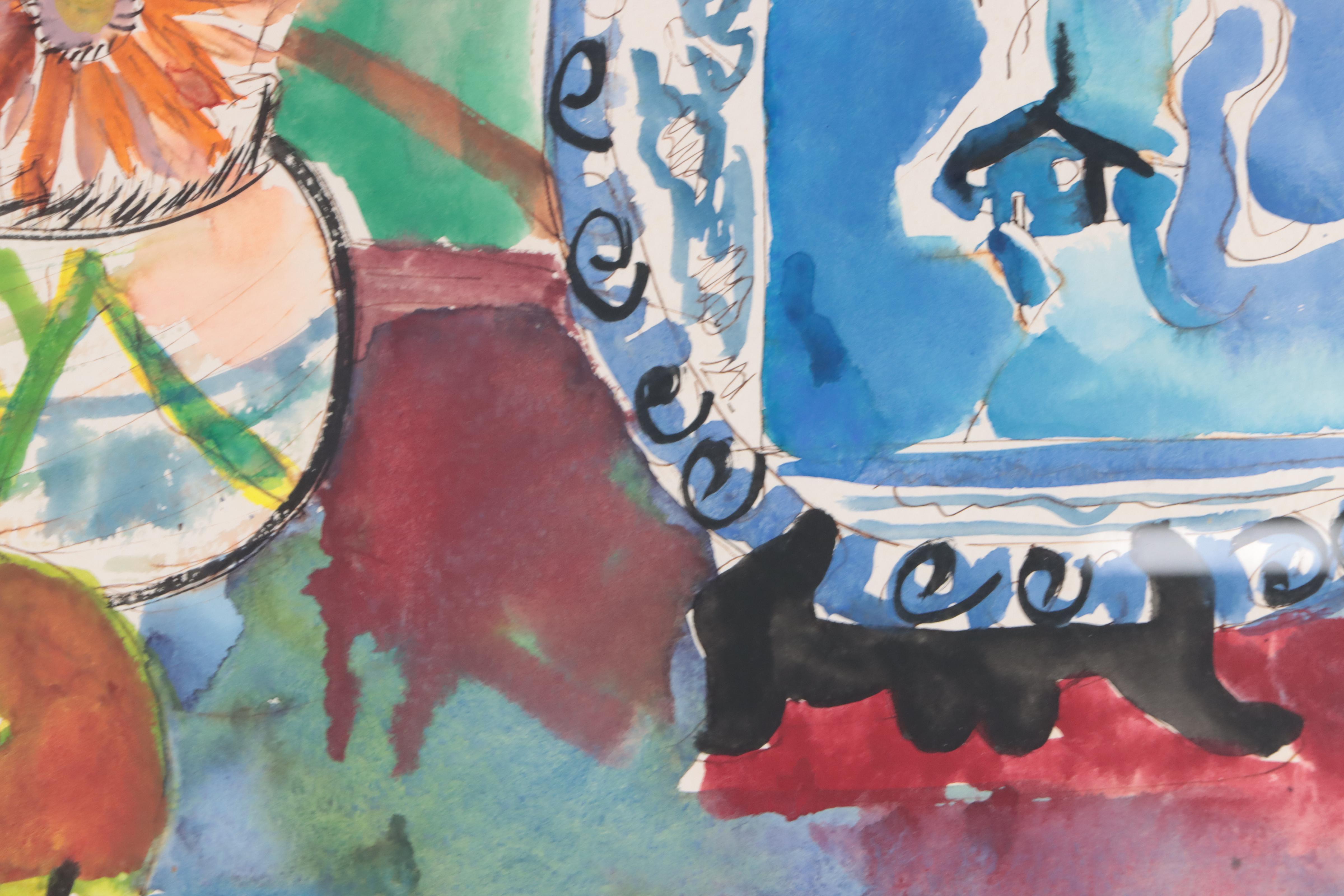 Jeremy Sherer Oberle Watercolor "Italian Teapot and Blue Plate," 1989