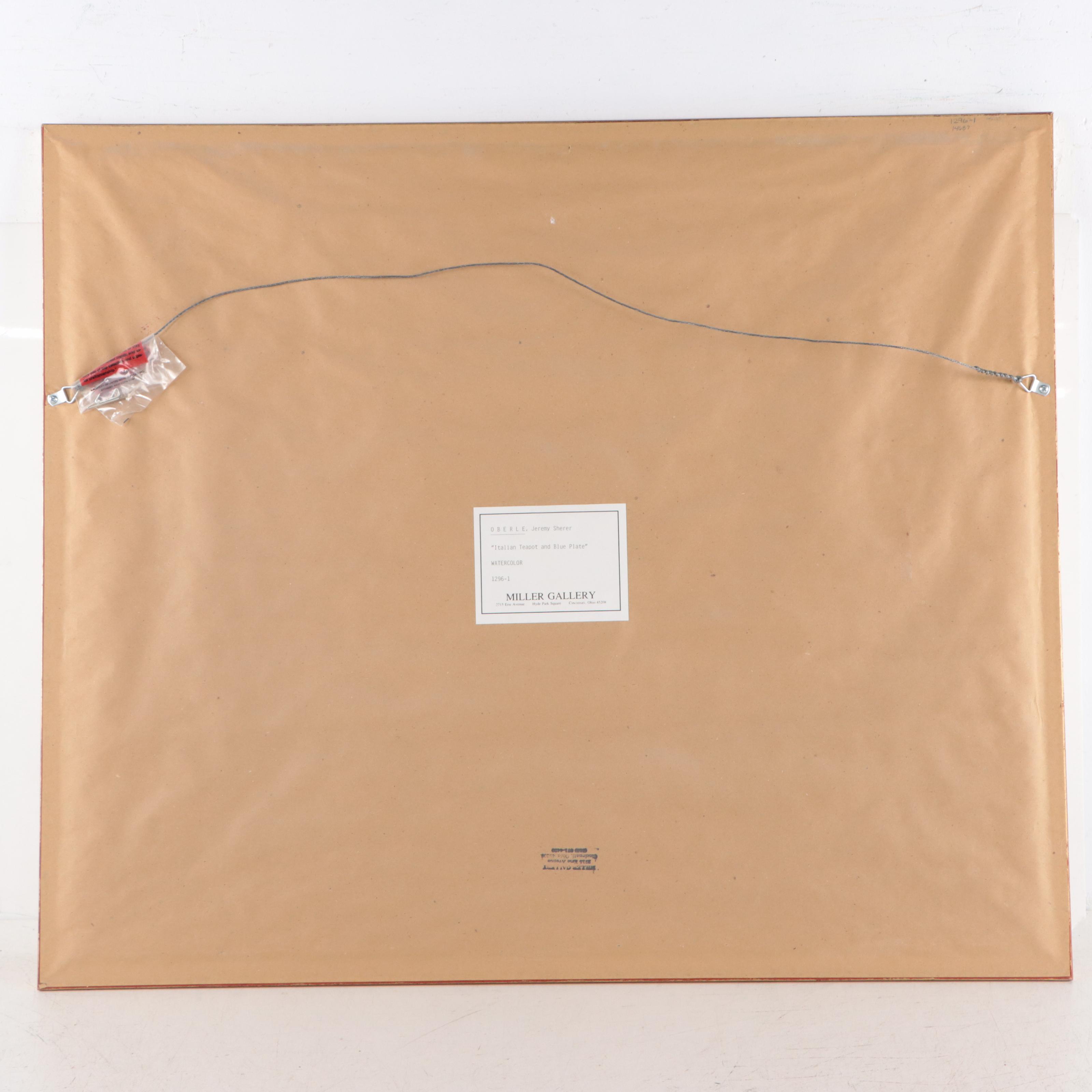 Jeremy Sherer Oberle Watercolor "Italian Teapot and Blue Plate," 1989