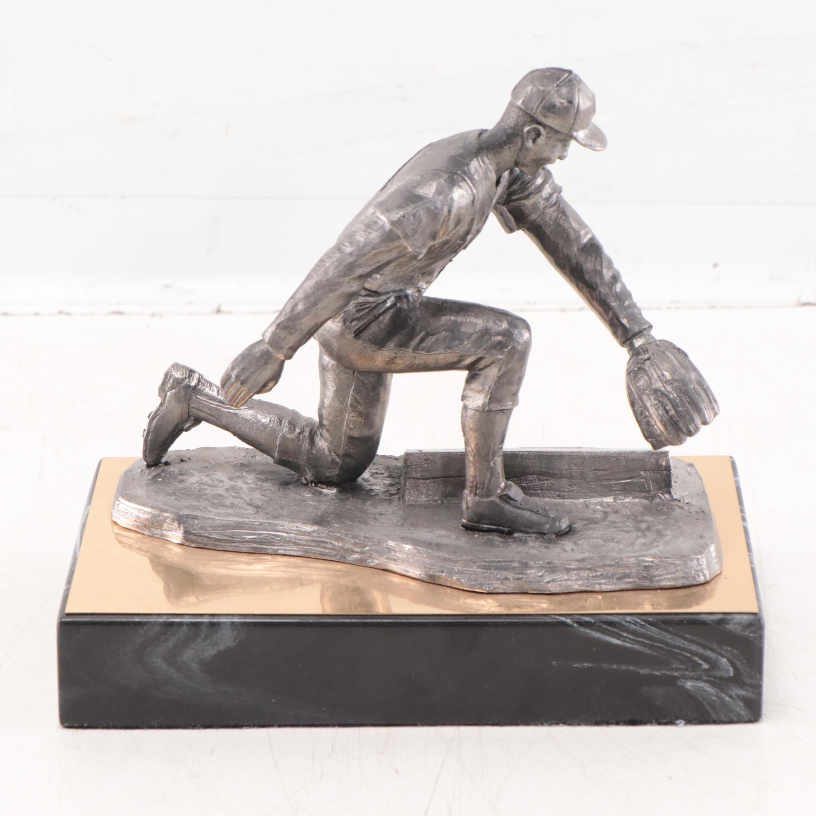 Ernie Banks Signed "The Legend Lives" Pewter Sculpture by Michael Ricker 1995