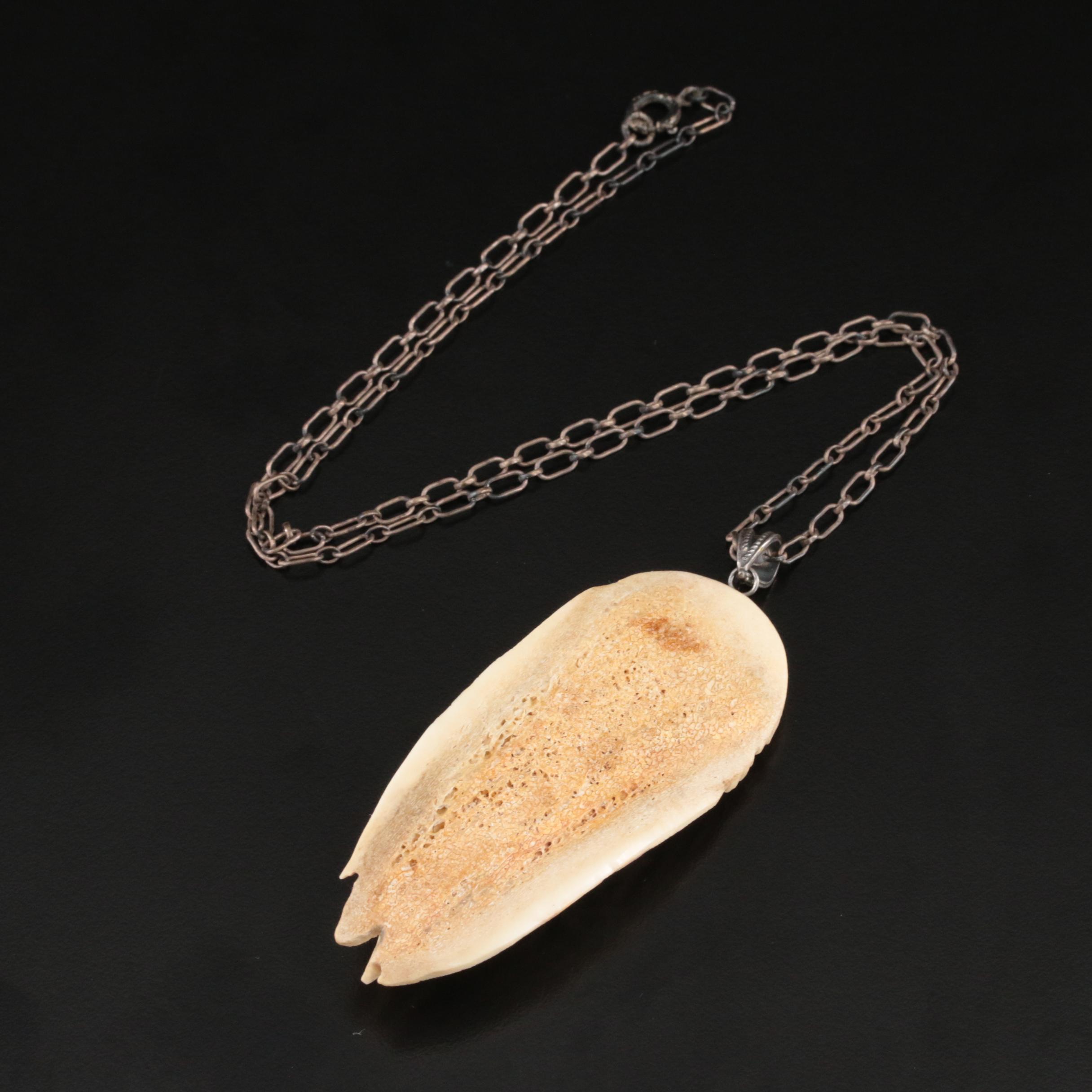 Sterling Carved Bone and Black Onyx Creation Story Spider Woman Necklace