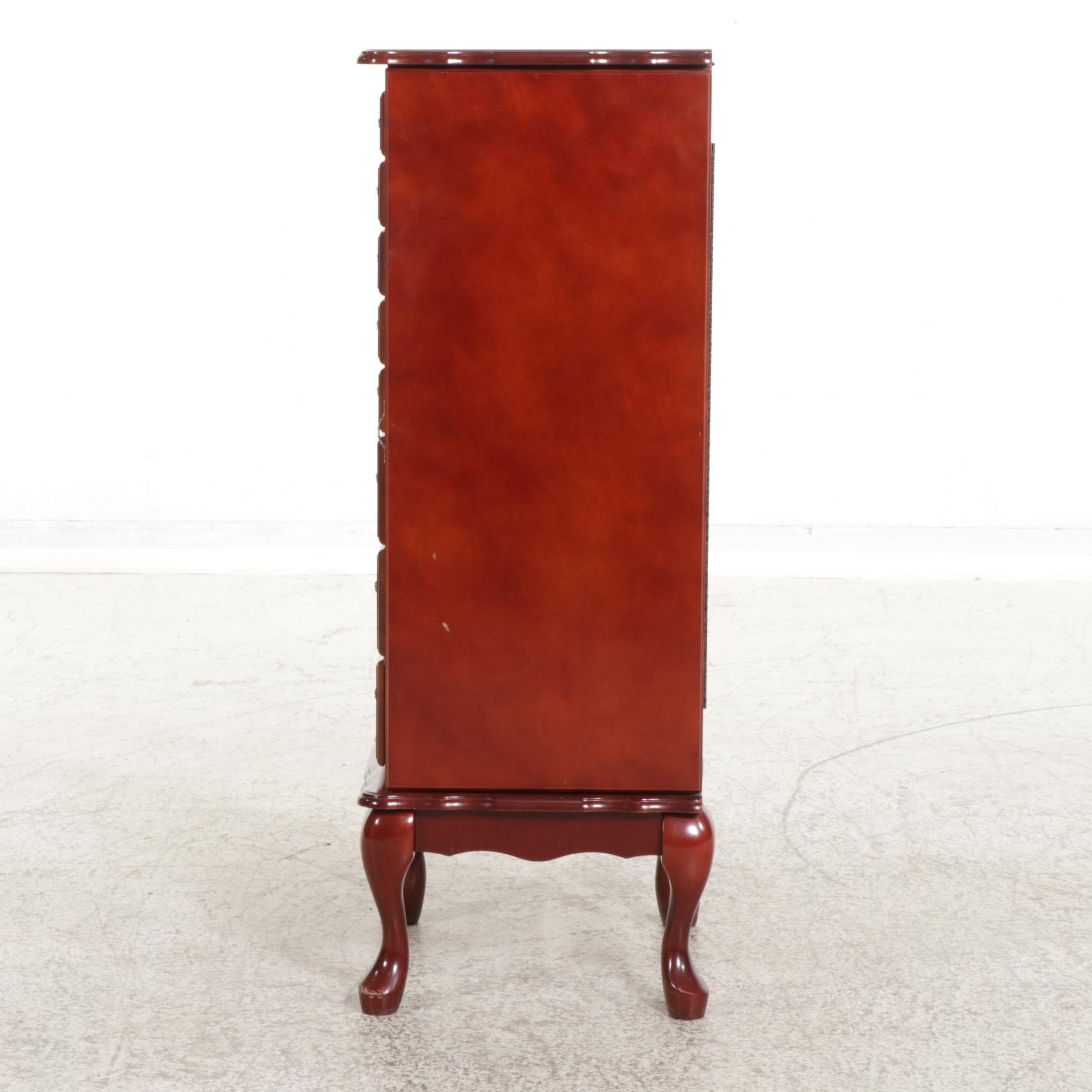 Powell Queen Anne Style Cherry-Stained Jewelry Armoire, Late 20th Century