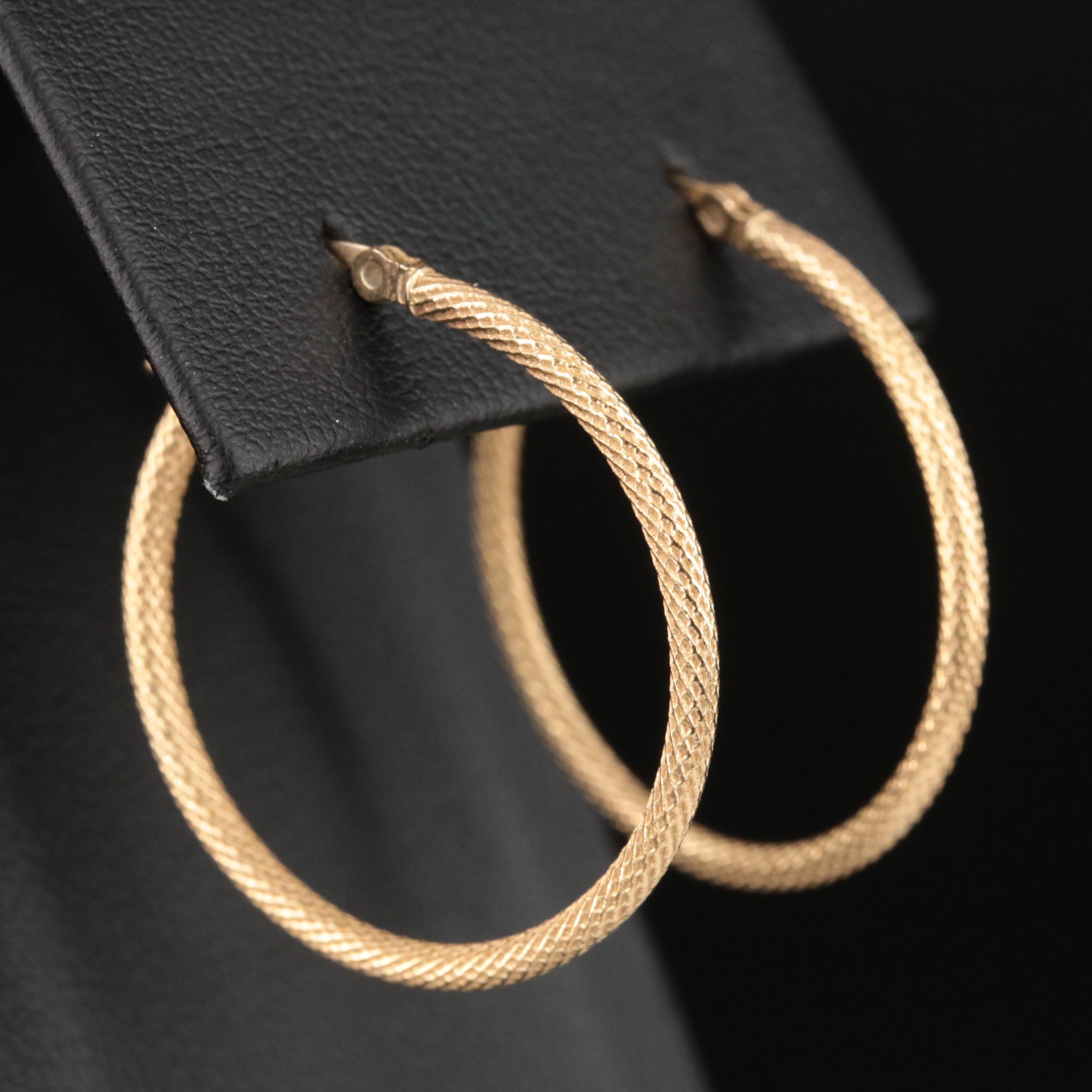 14K Textured Hoop Earrings