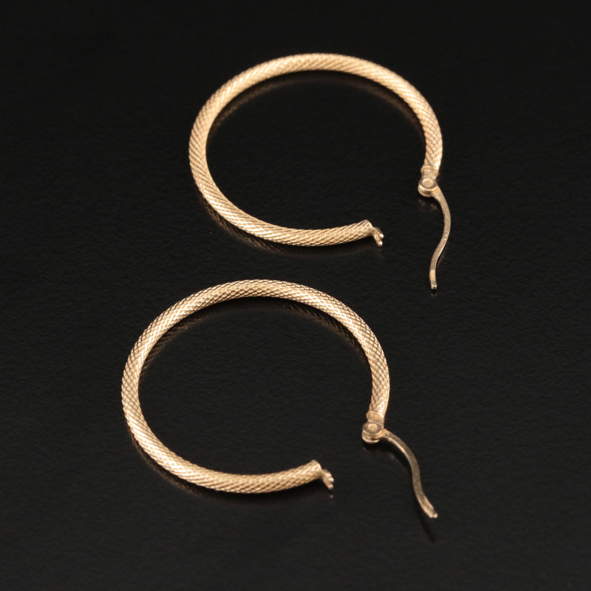 14K Textured Hoop Earrings
