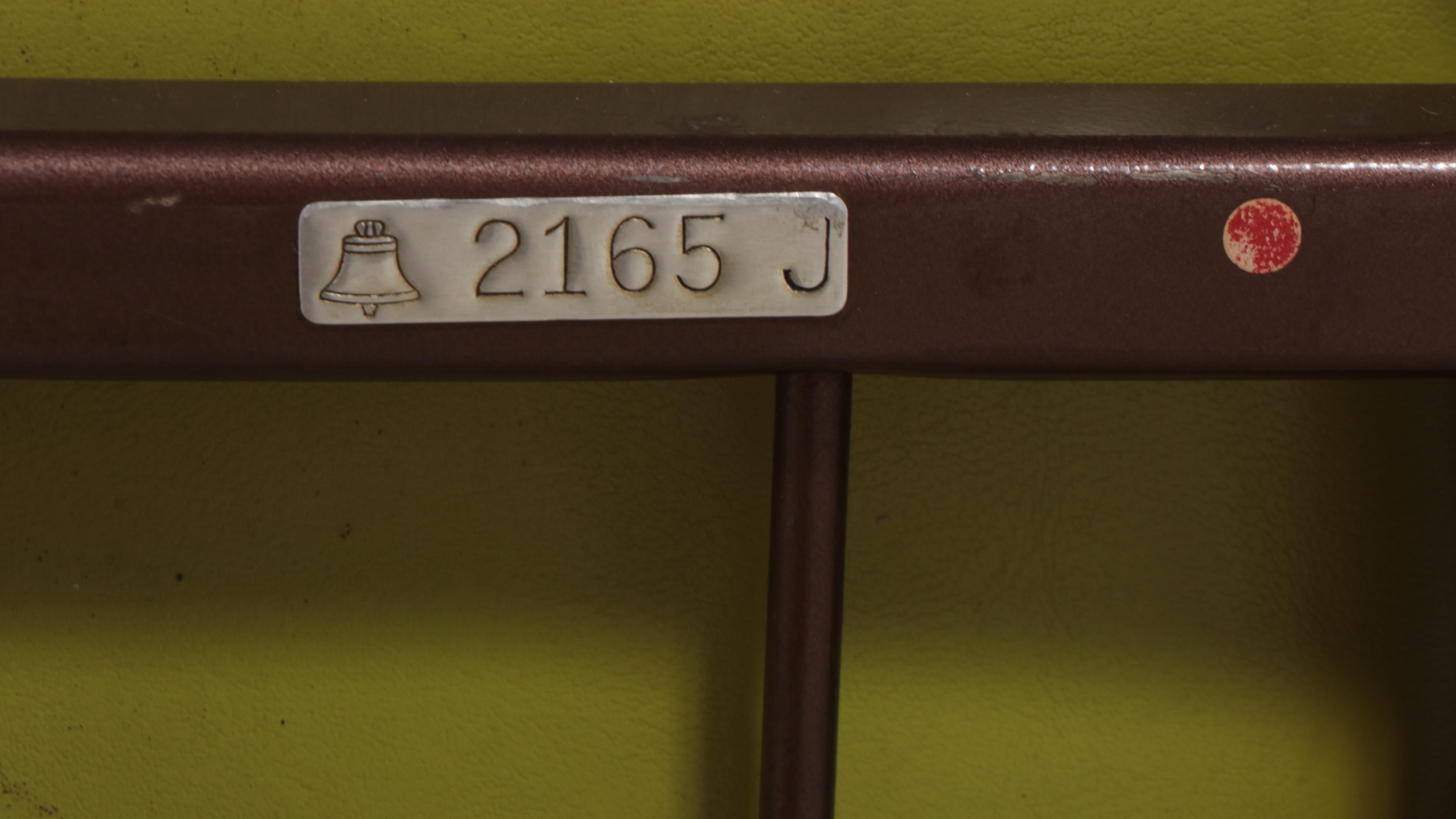 Mid Century Modern Powder-Coated Steel, Hardwood, and Green Vinyl Settee