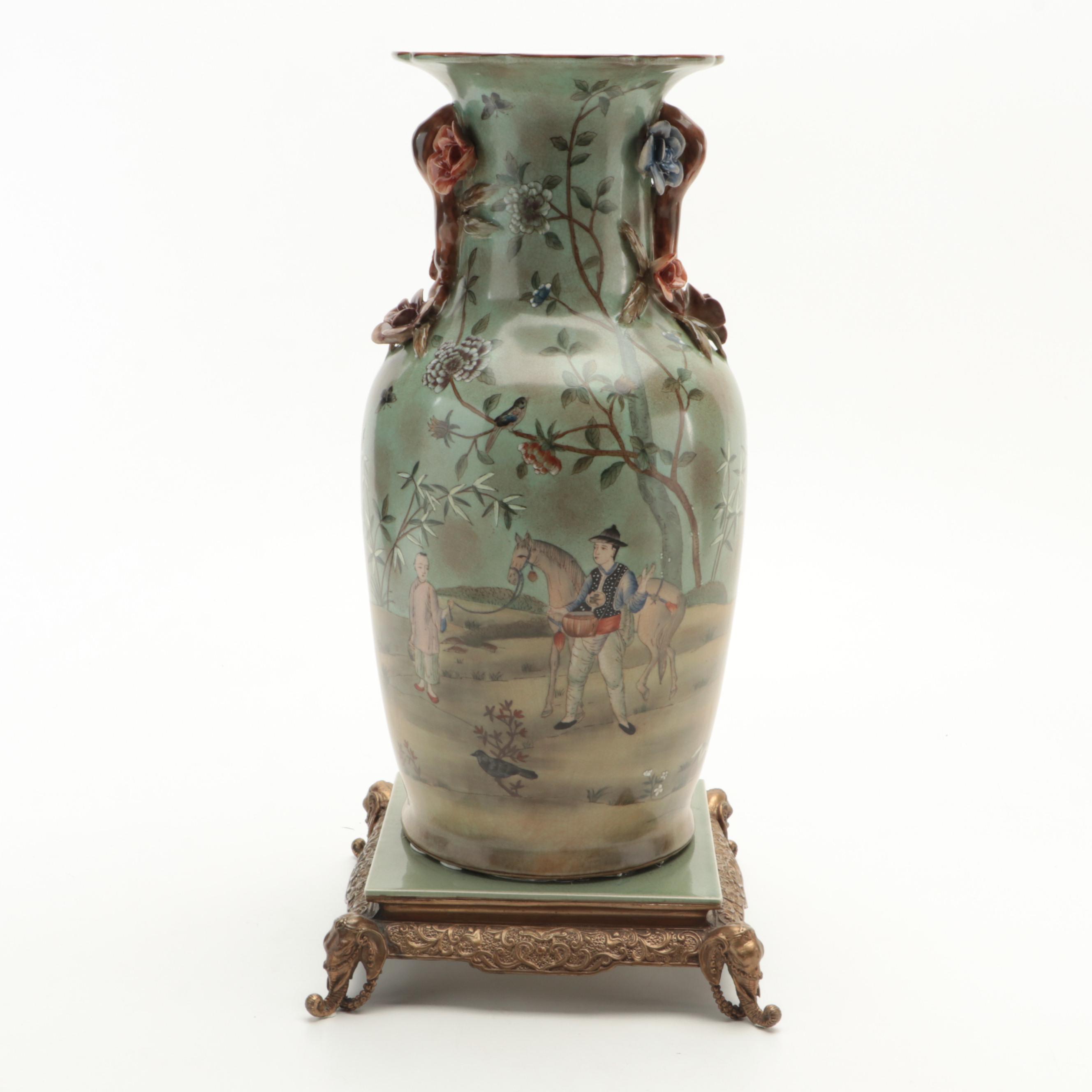 Wong Lee Chinese Brass Footed and Other Porcelain Vases