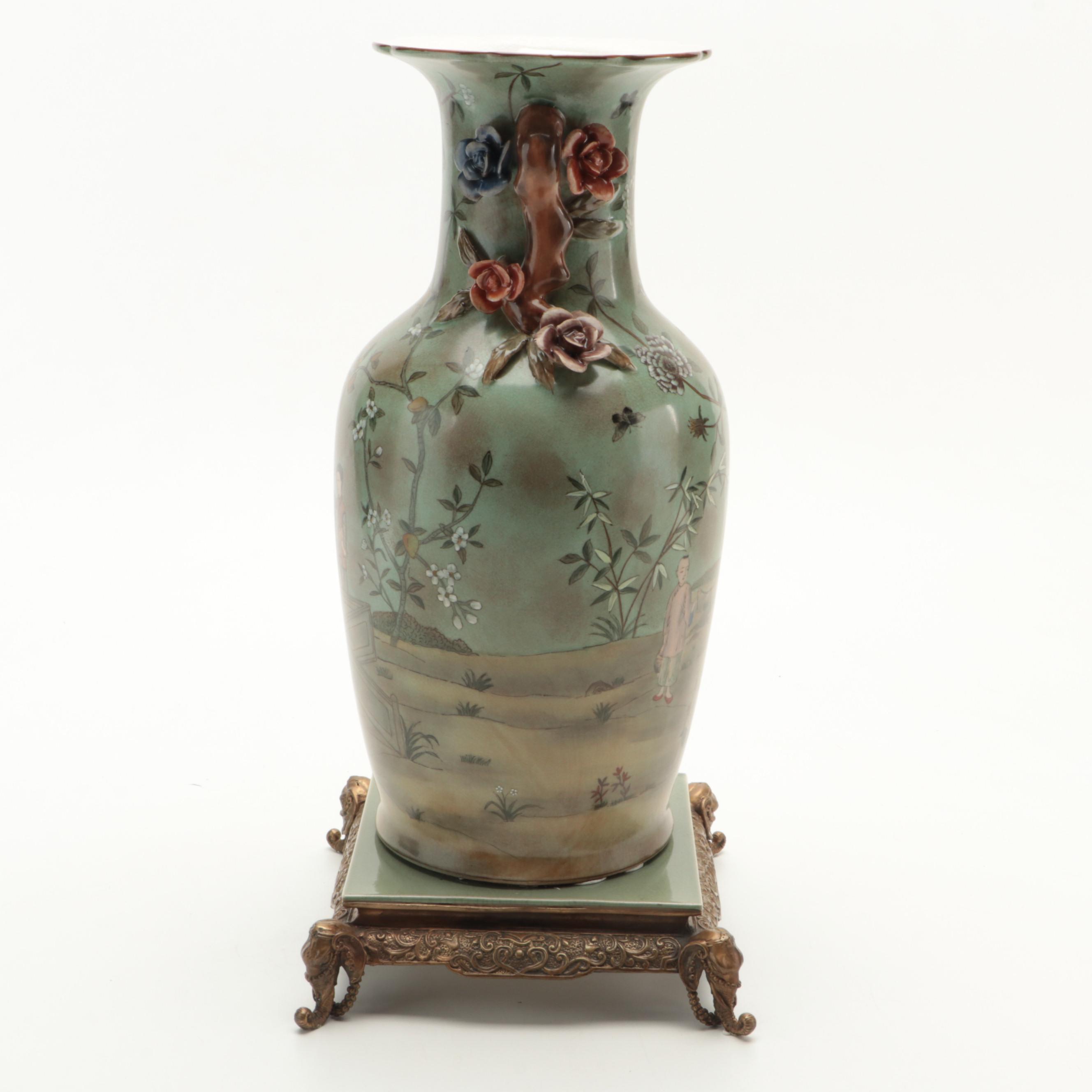 Wong Lee Chinese Brass Footed and Other Porcelain Vases