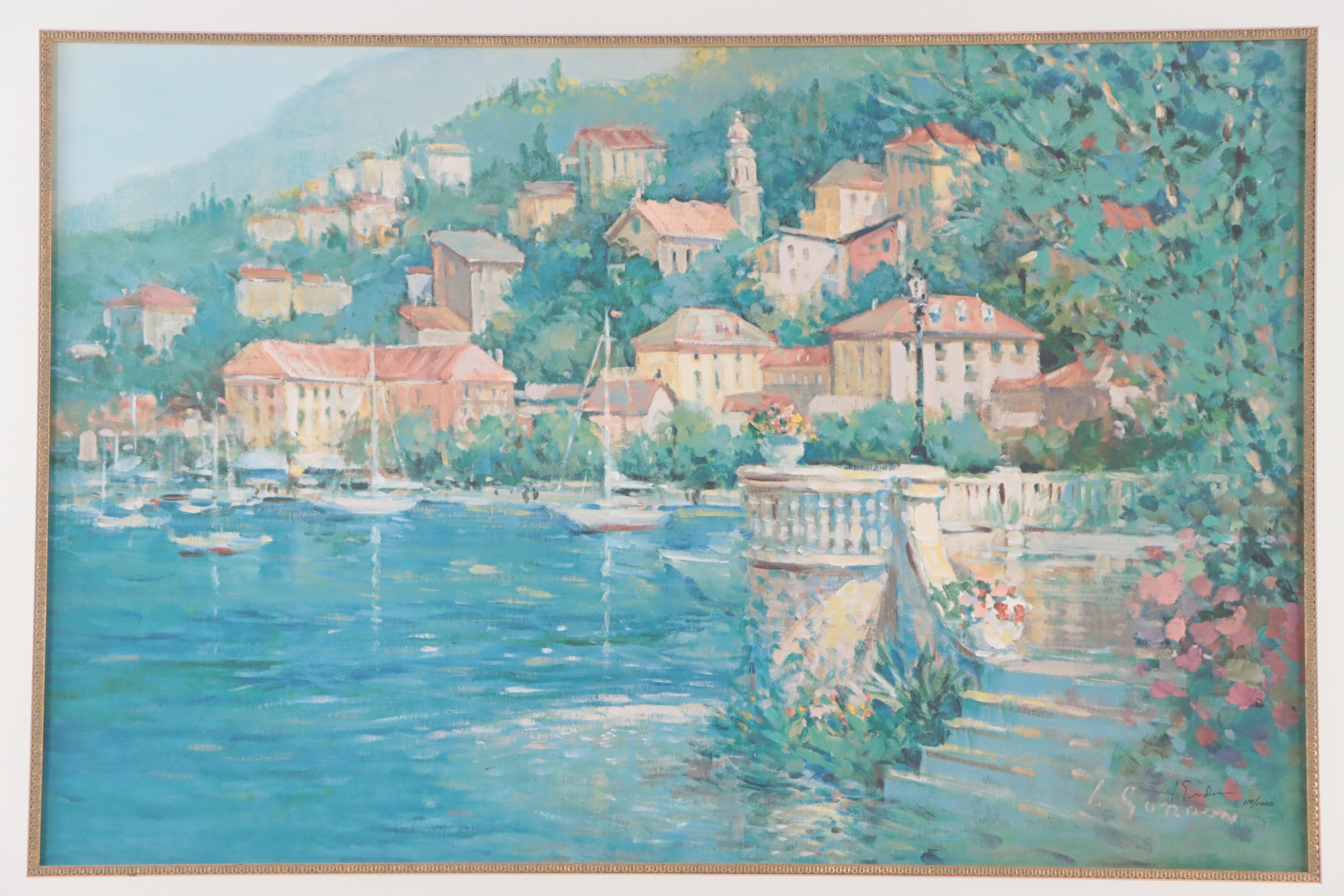 L. Gordon Offset Lithograph "Villas by the Sea," 1992