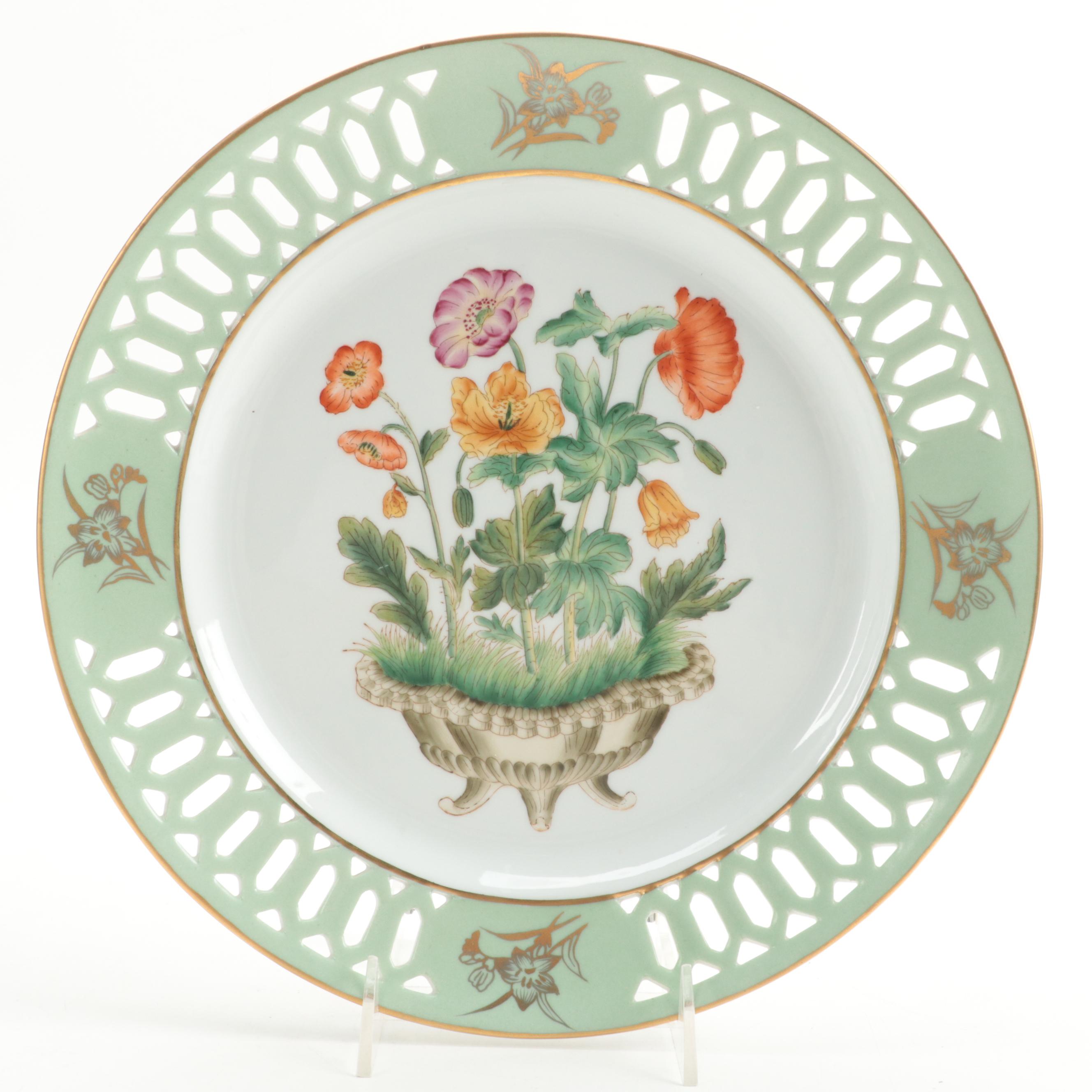 Vietri Ceramic Leaf Dish and Varied Floral Transfer-Decorated Plates