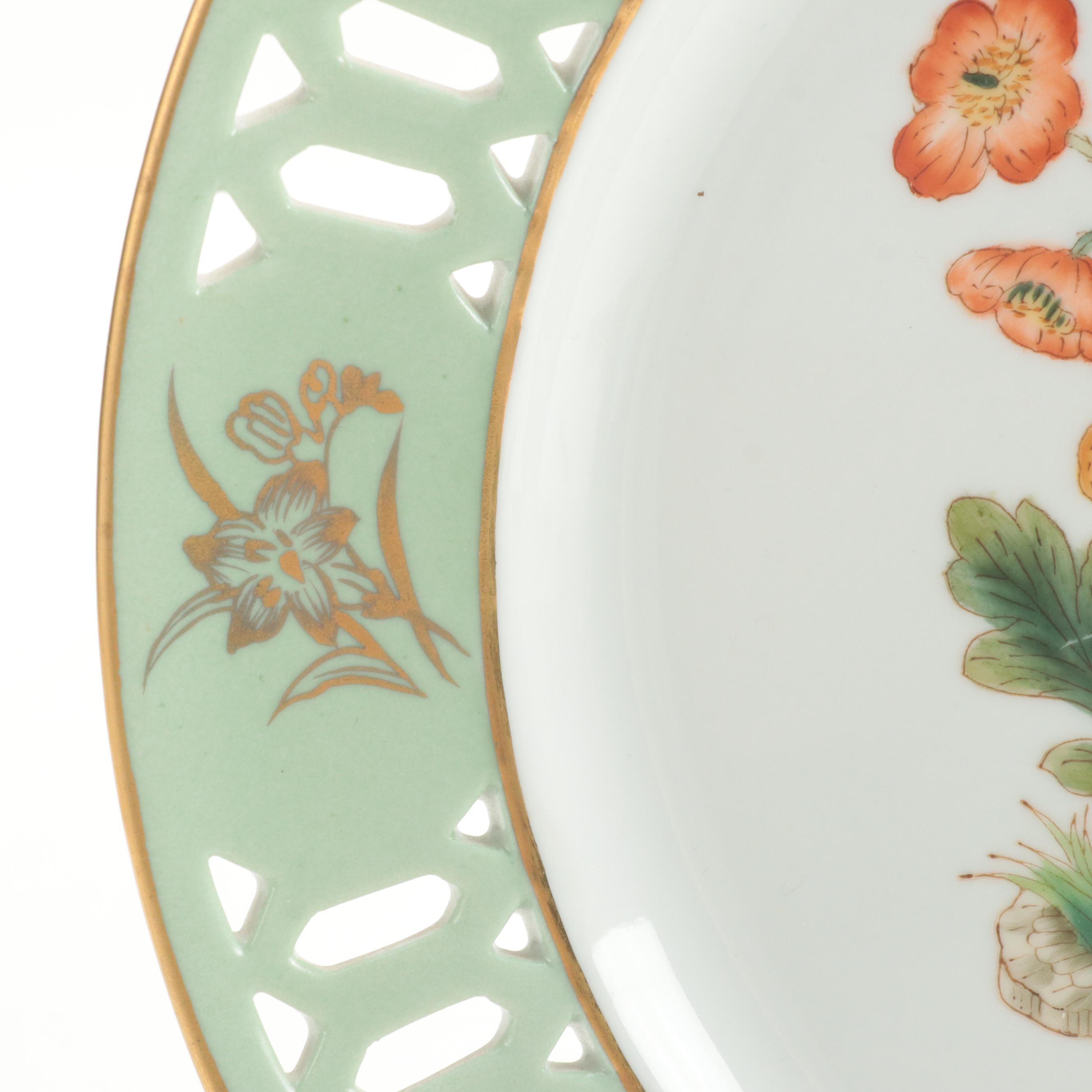 Vietri Ceramic Leaf Dish and Varied Floral Transfer-Decorated Plates