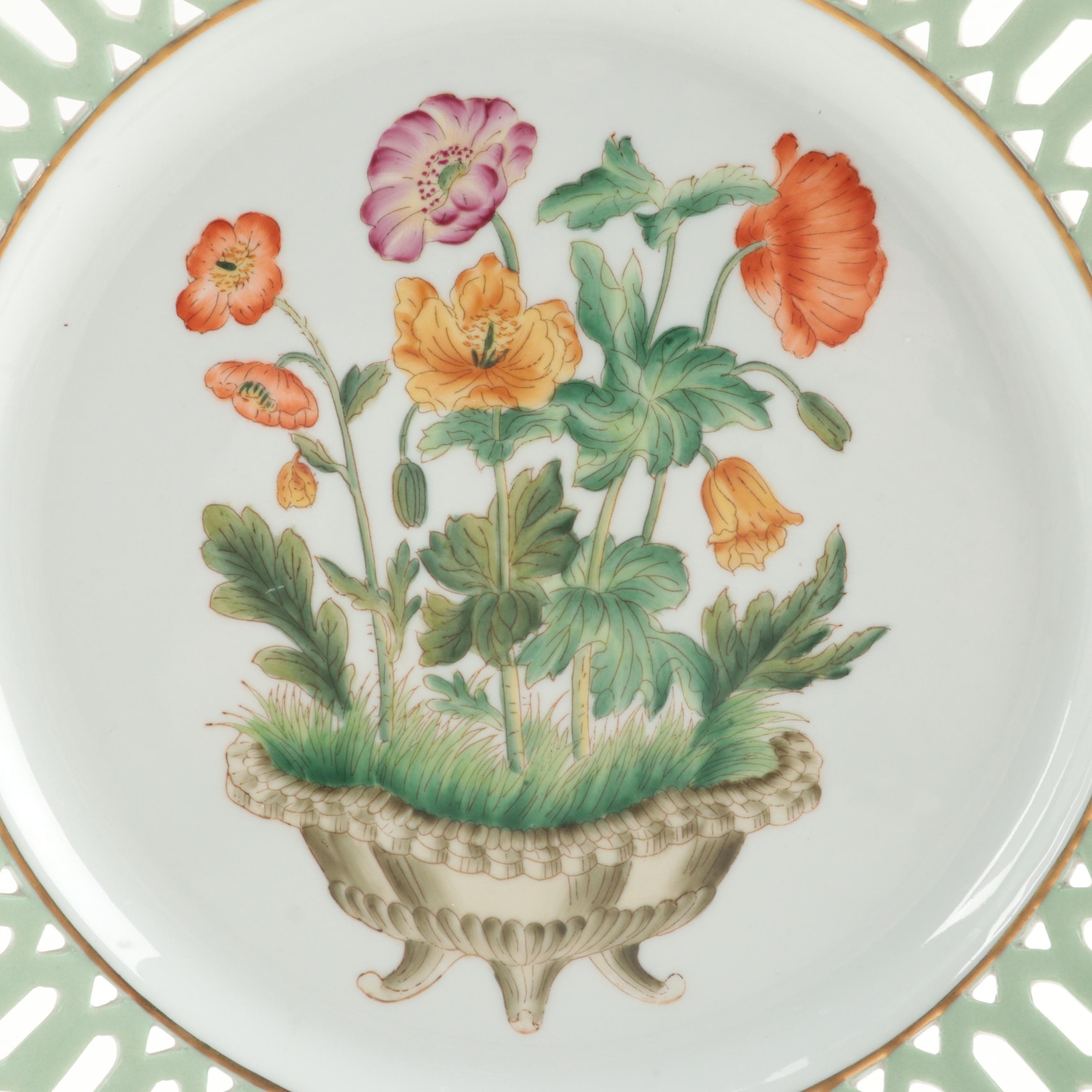 Vietri Ceramic Leaf Dish and Varied Floral Transfer-Decorated Plates