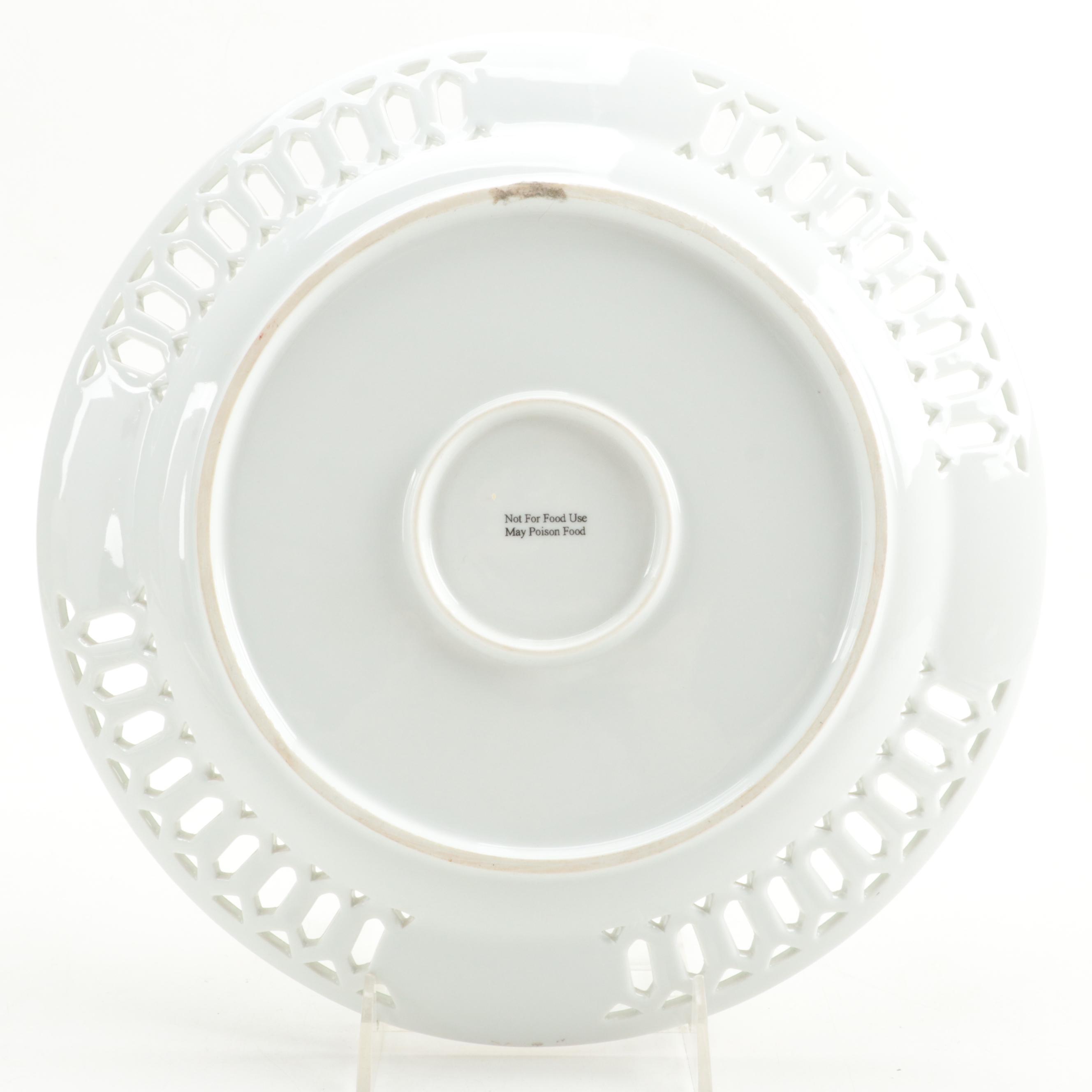 Vietri Ceramic Leaf Dish and Varied Floral Transfer-Decorated Plates