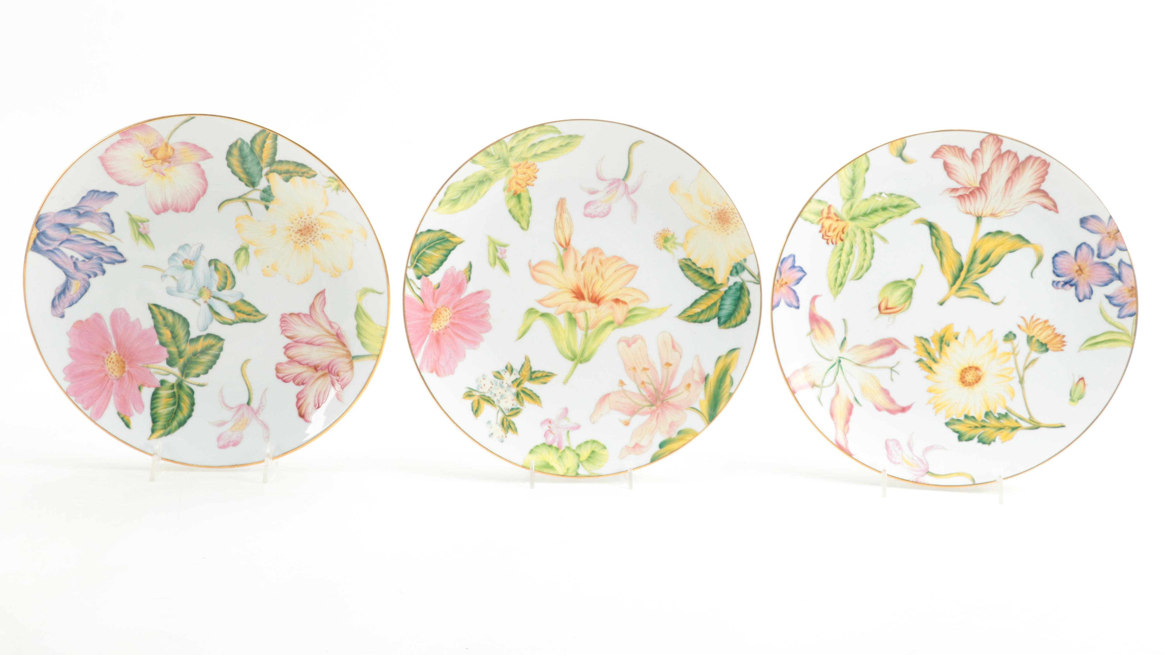 Vietri Ceramic Leaf Dish and Varied Floral Transfer-Decorated Plates