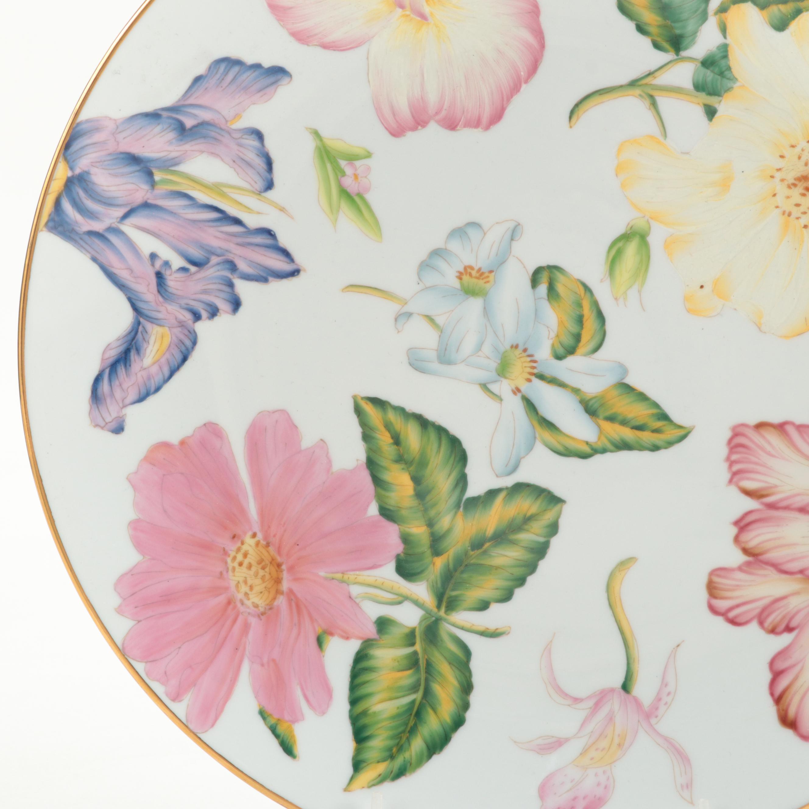 Vietri Ceramic Leaf Dish and Varied Floral Transfer-Decorated Plates