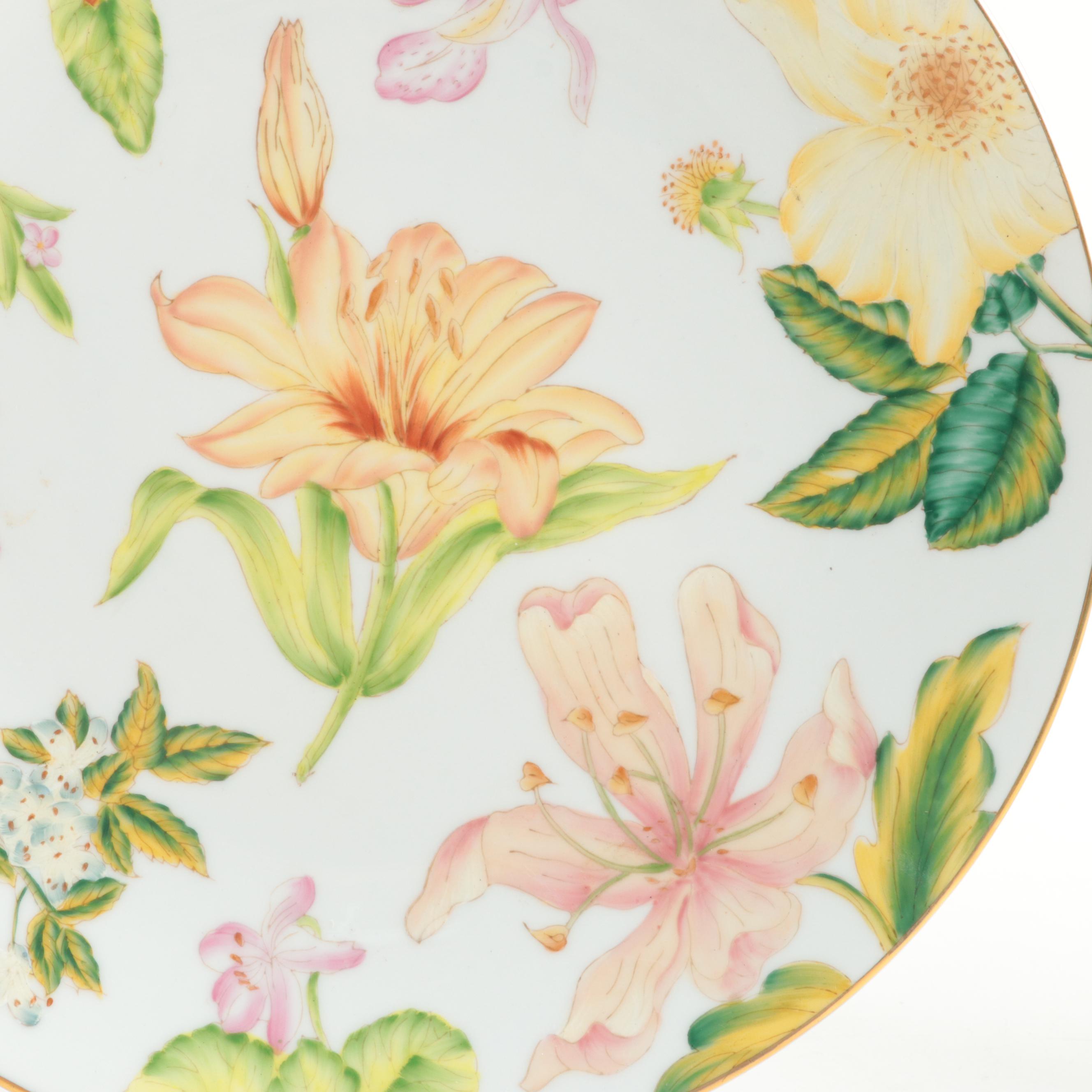 Vietri Ceramic Leaf Dish and Varied Floral Transfer-Decorated Plates
