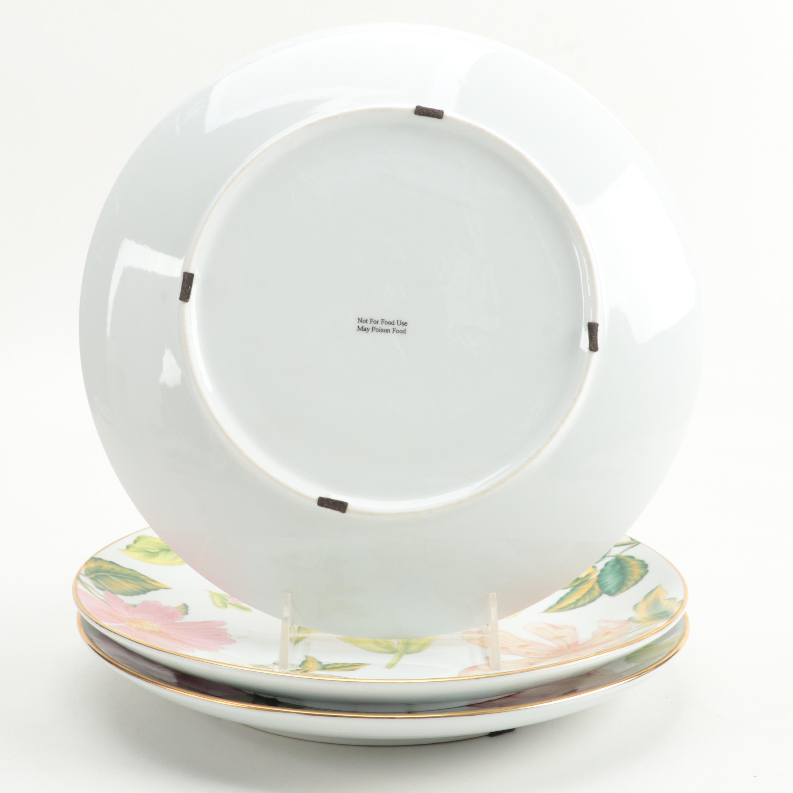 Vietri Ceramic Leaf Dish and Varied Floral Transfer-Decorated Plates