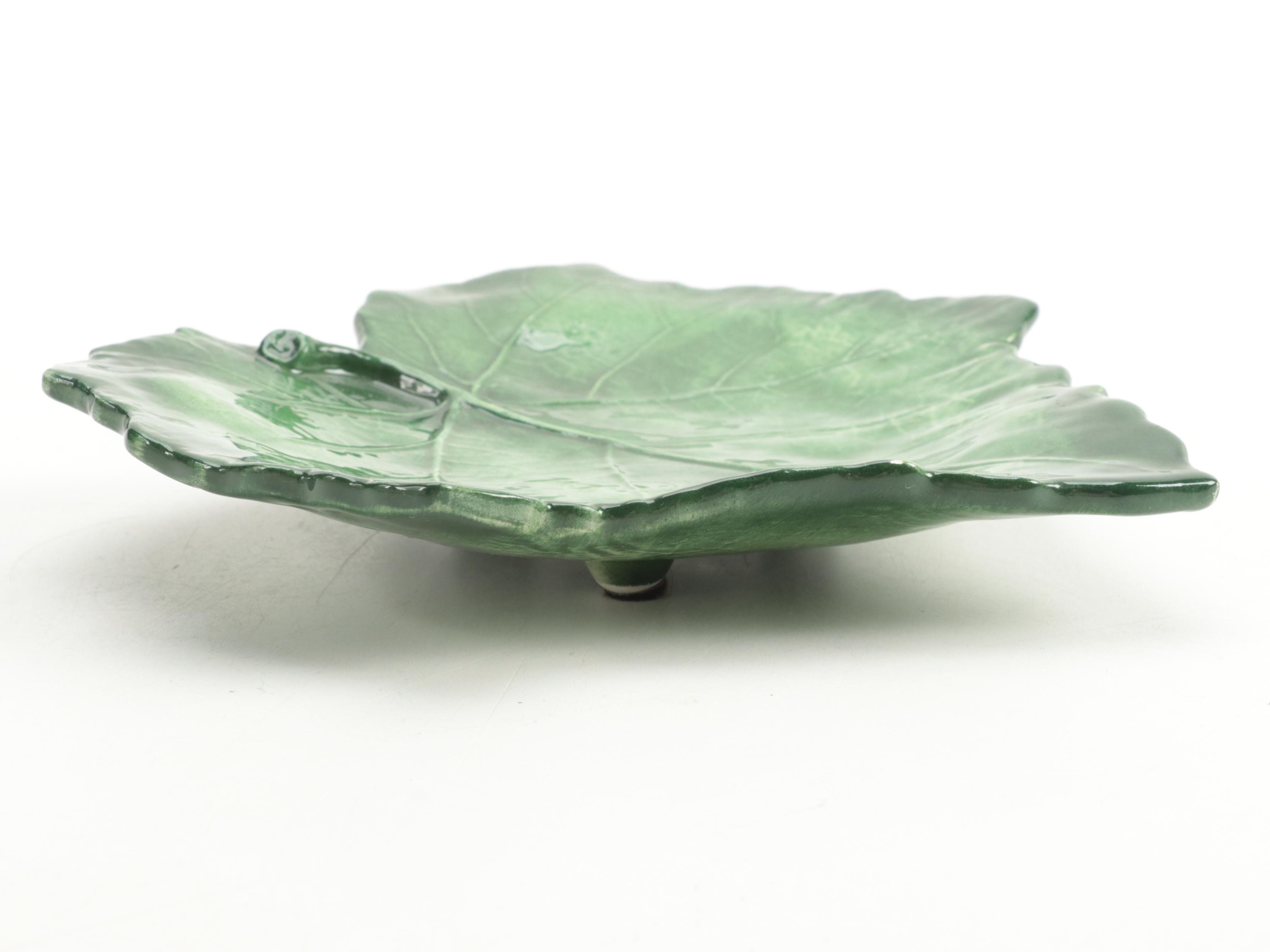 Vietri Ceramic Leaf Dish and Varied Floral Transfer-Decorated Plates