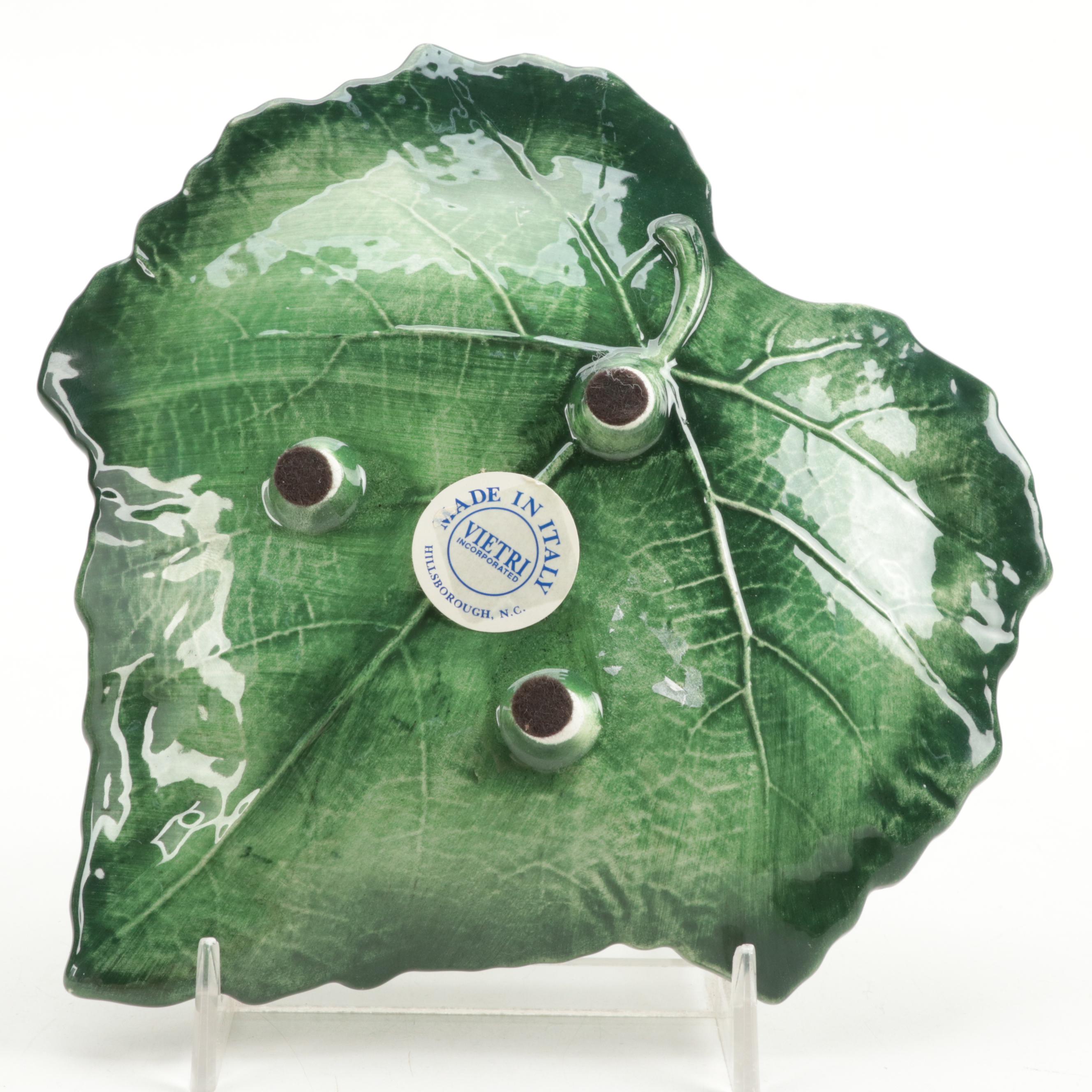Vietri Ceramic Leaf Dish and Varied Floral Transfer-Decorated Plates