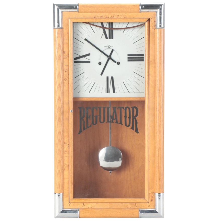 Howard Miller Burlwood and Chrome Regulator Wall Clock
