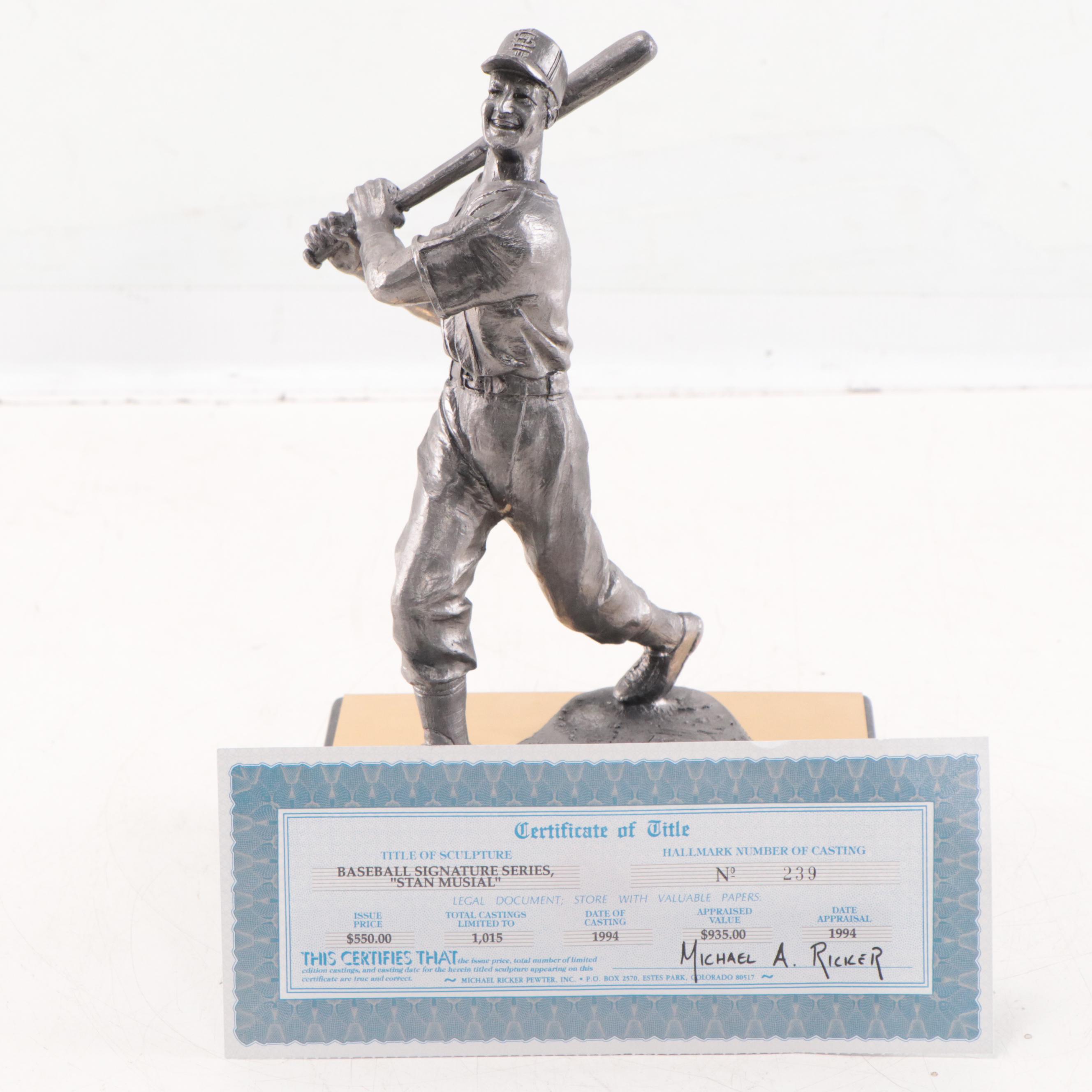 Stan Musial Signed "The Legend Lives" Pewter Sculpture by Michael Ricker, 1994