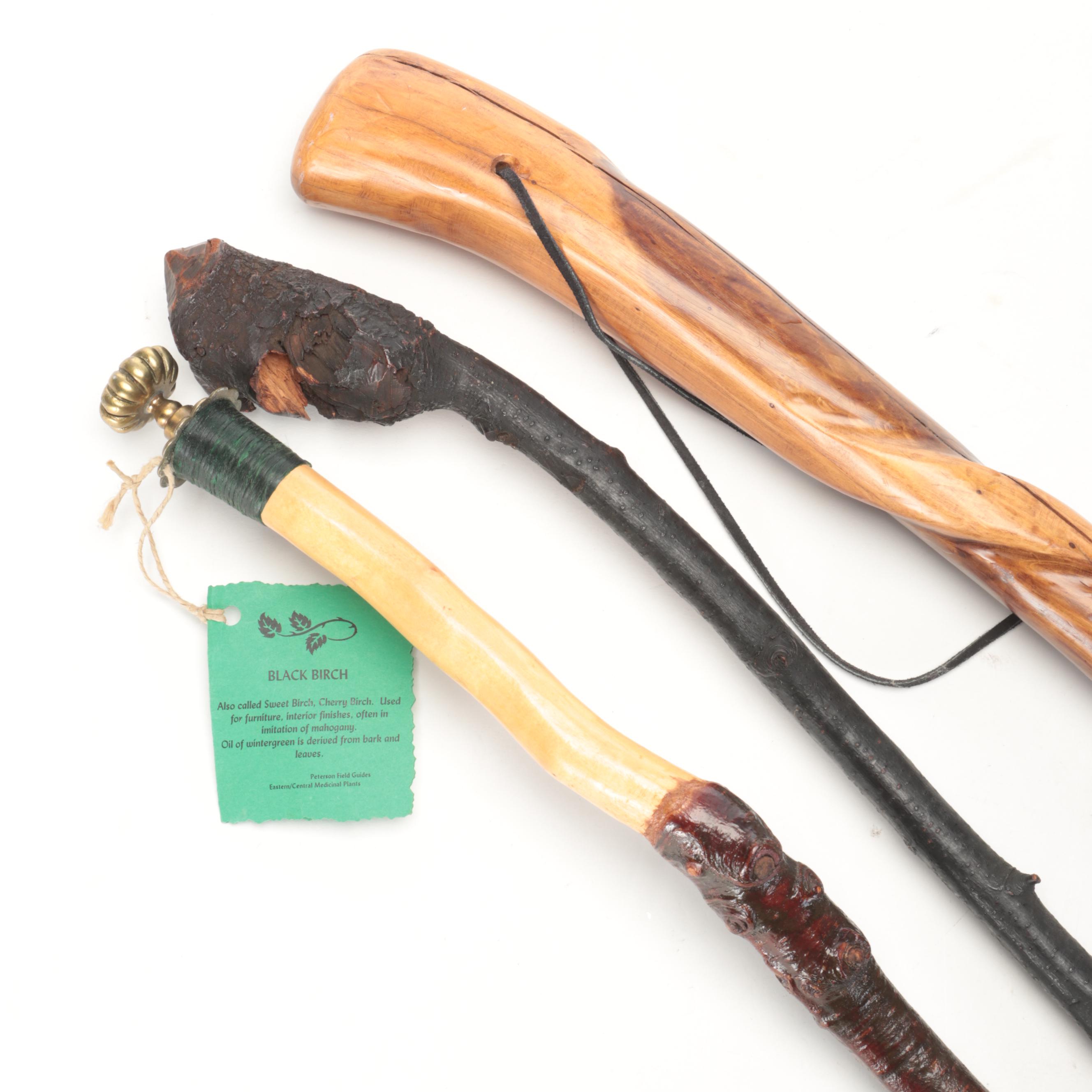 Handcrafted Black Birch Walking Stick with Other Wood Walking Sticks