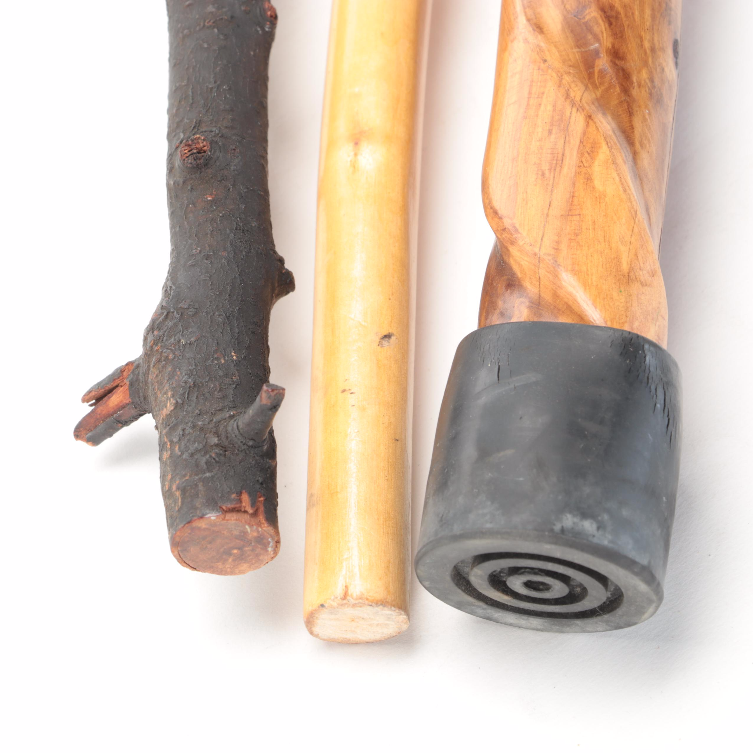 Handcrafted Black Birch Walking Stick with Other Wood Walking Sticks