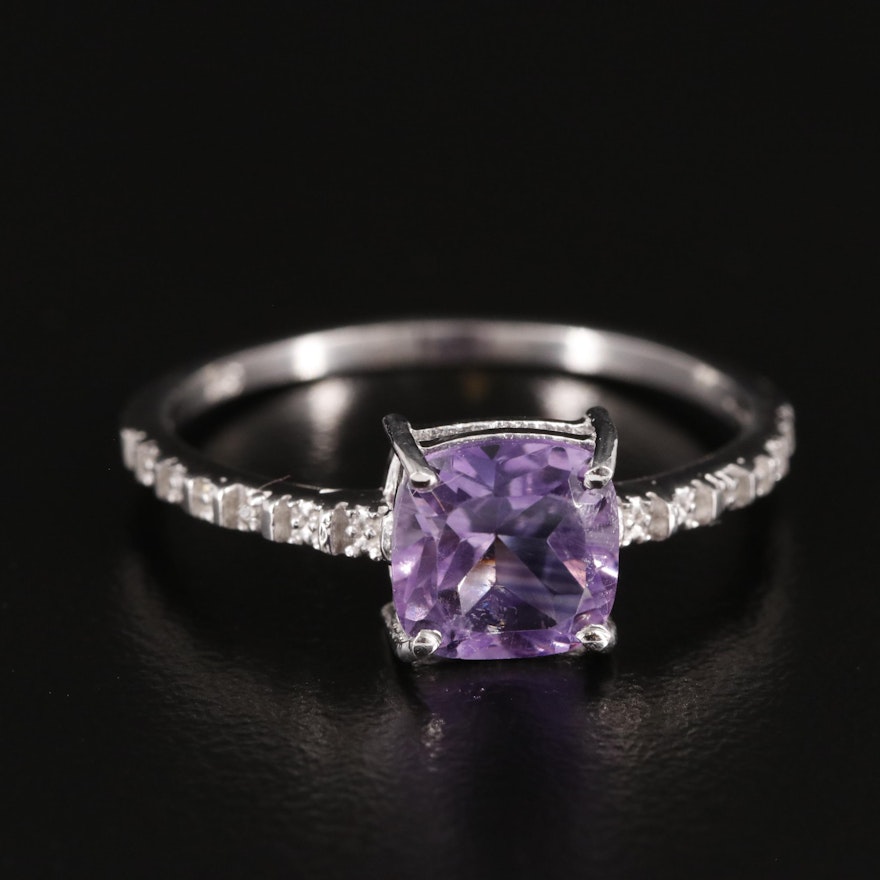 Sterling Amethyst and Diamond Ring