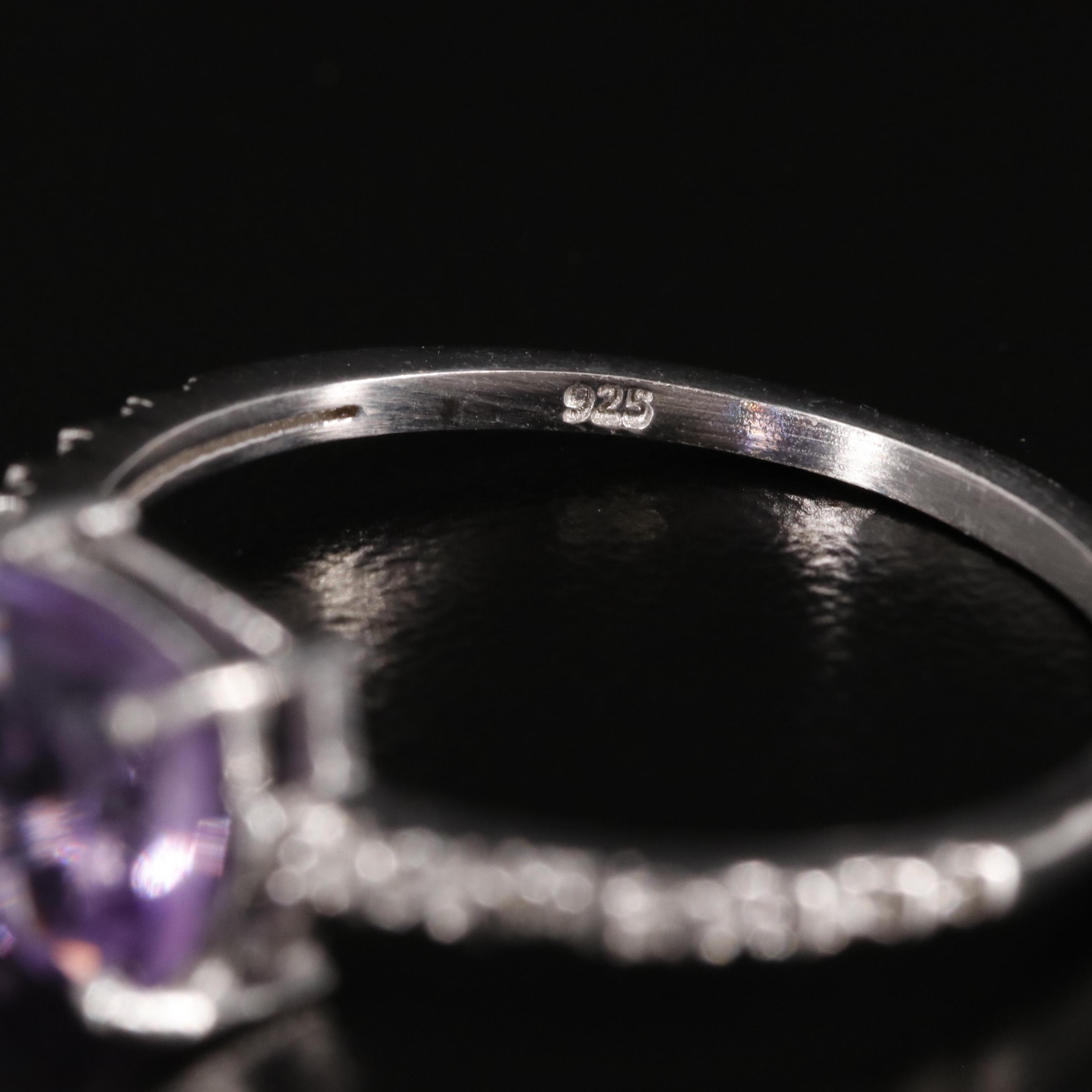 Sterling Amethyst and Diamond Ring