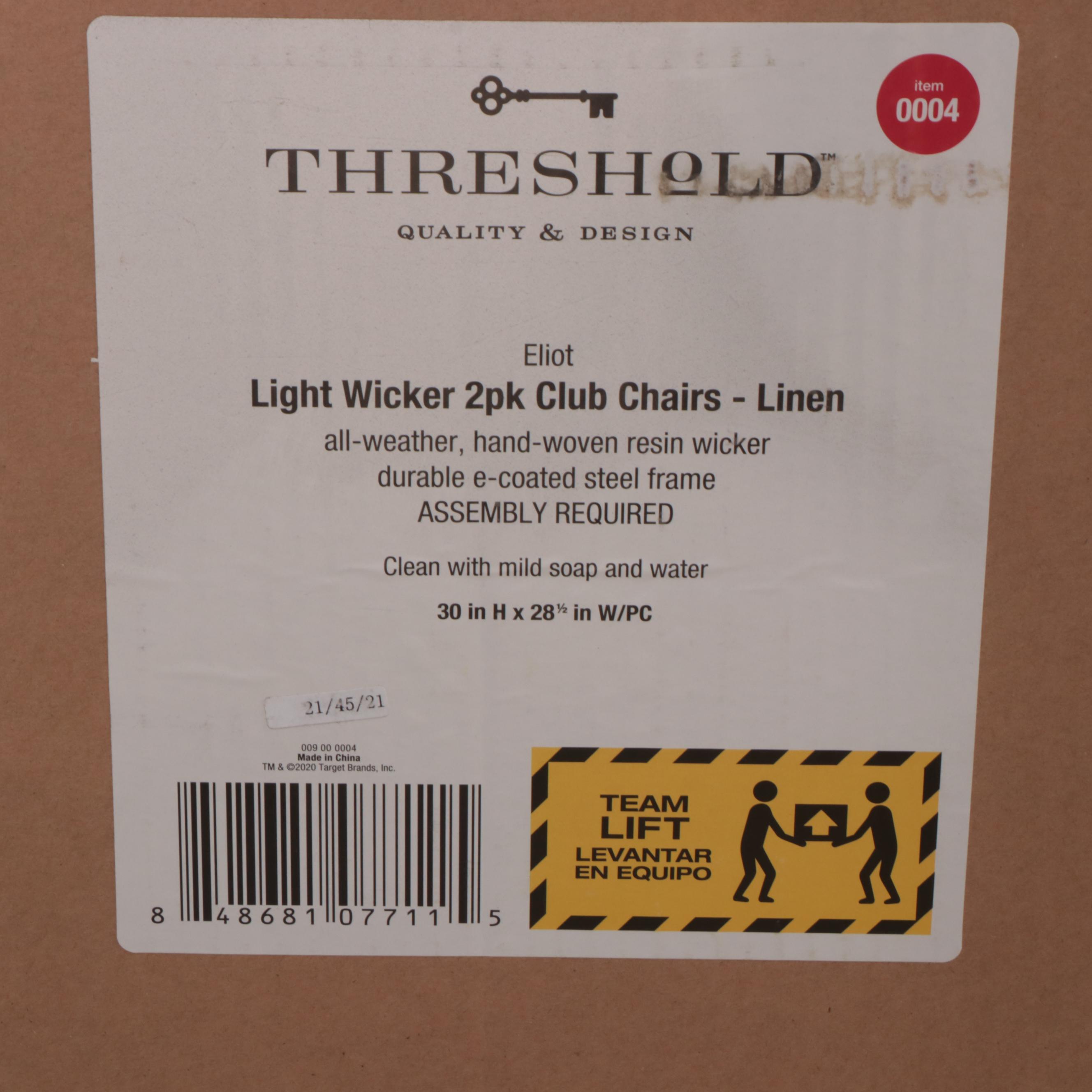 Two Threshold Eliot Closed Weave Wicker Patio Club Chairs