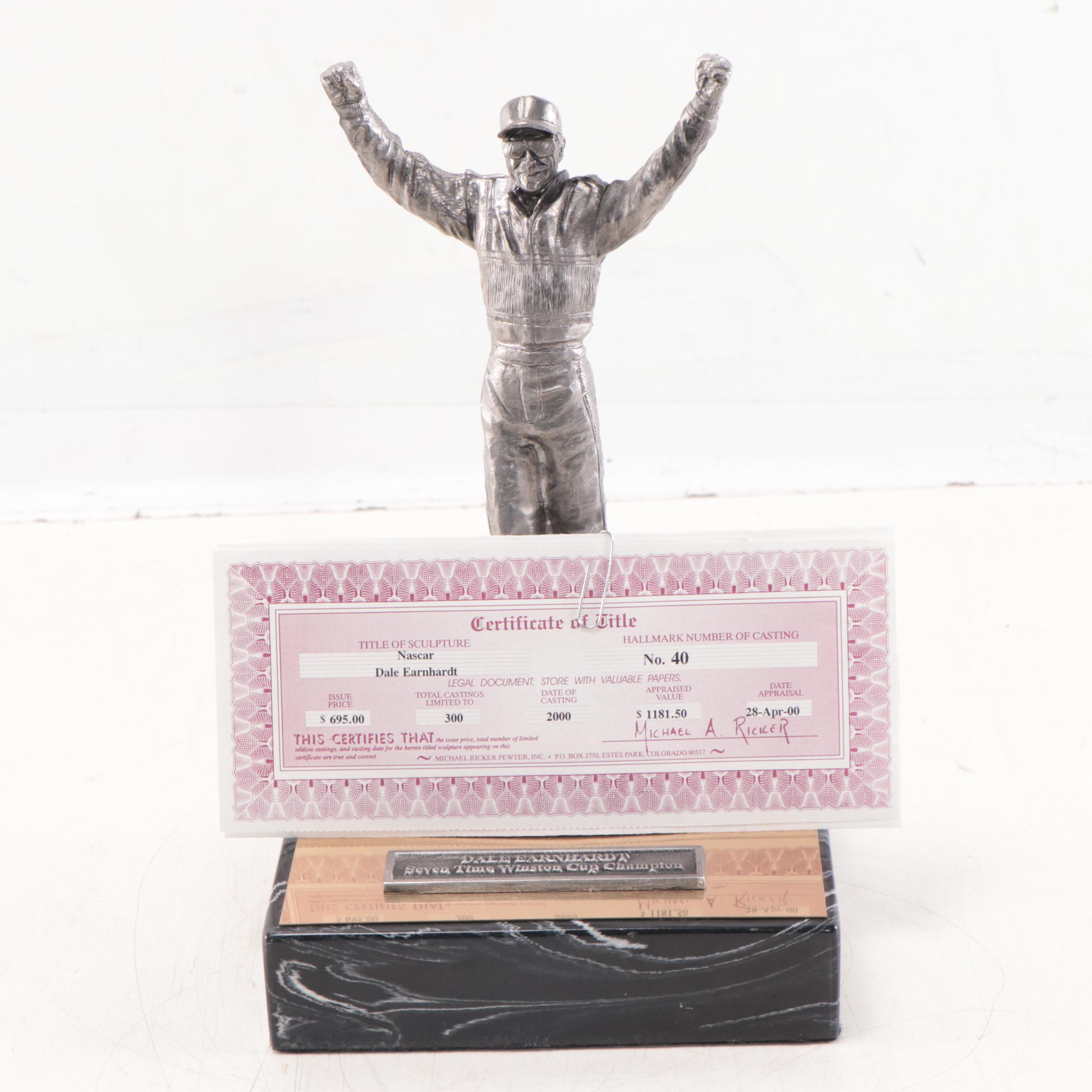 Dale Earnhardt Signed Pewter Sculpture by Michael Ricker, 2000