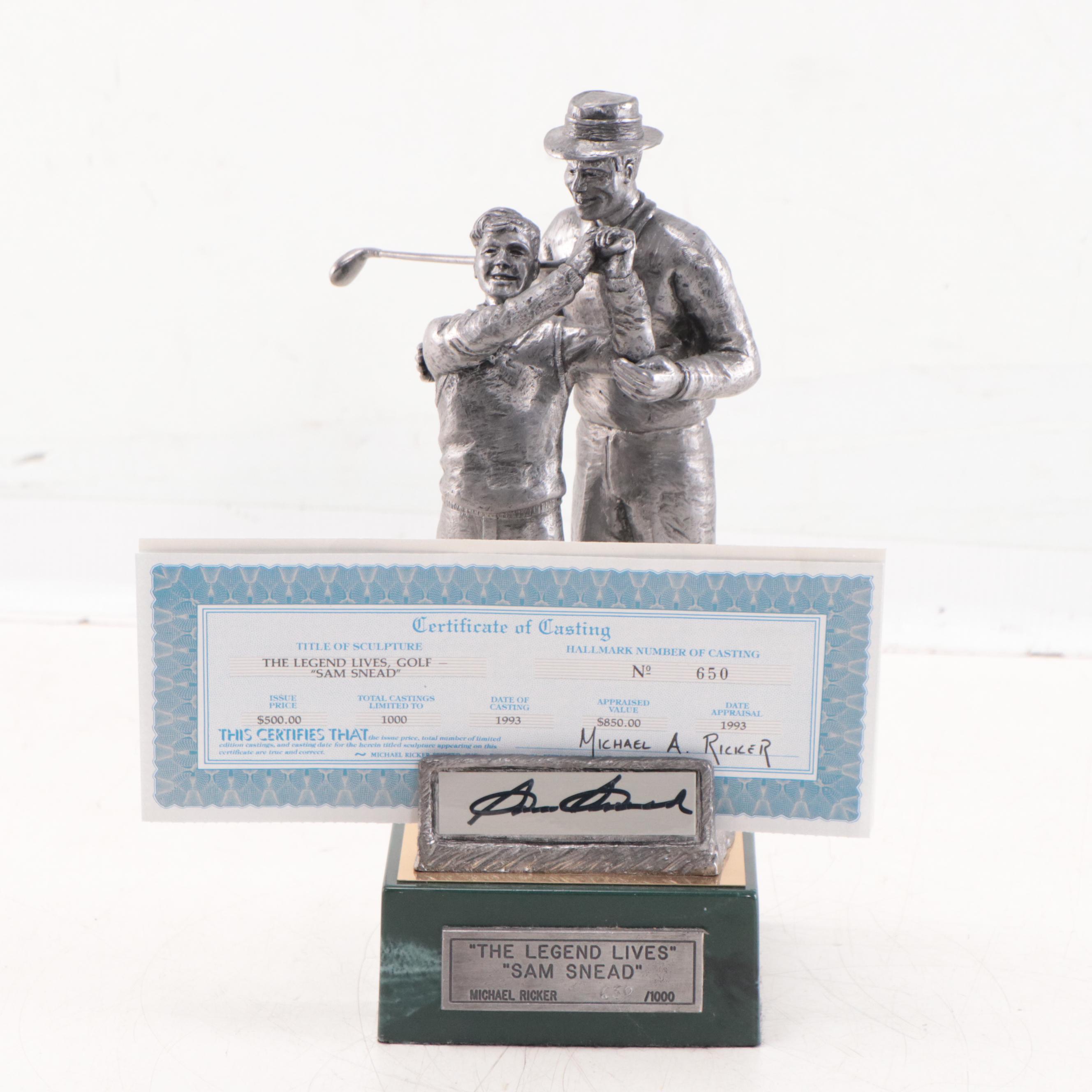 Sam Snead Signed "The Legend Lives" Pewter Sculpture by Michael Ricker, 1993