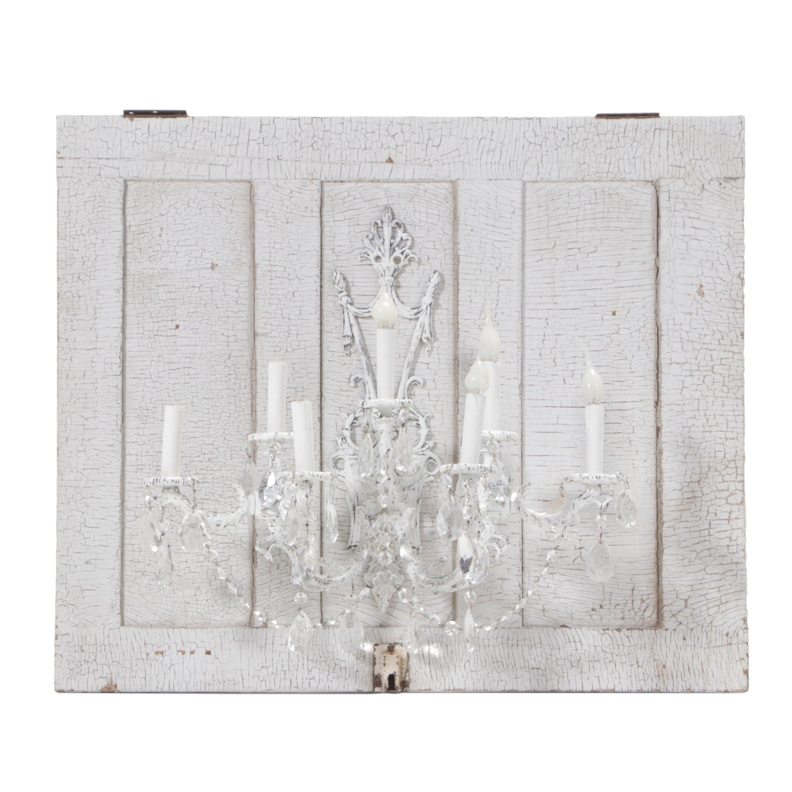 Neoclassical White-Painted Seven-Light Wall Sconce Mounted to Panel