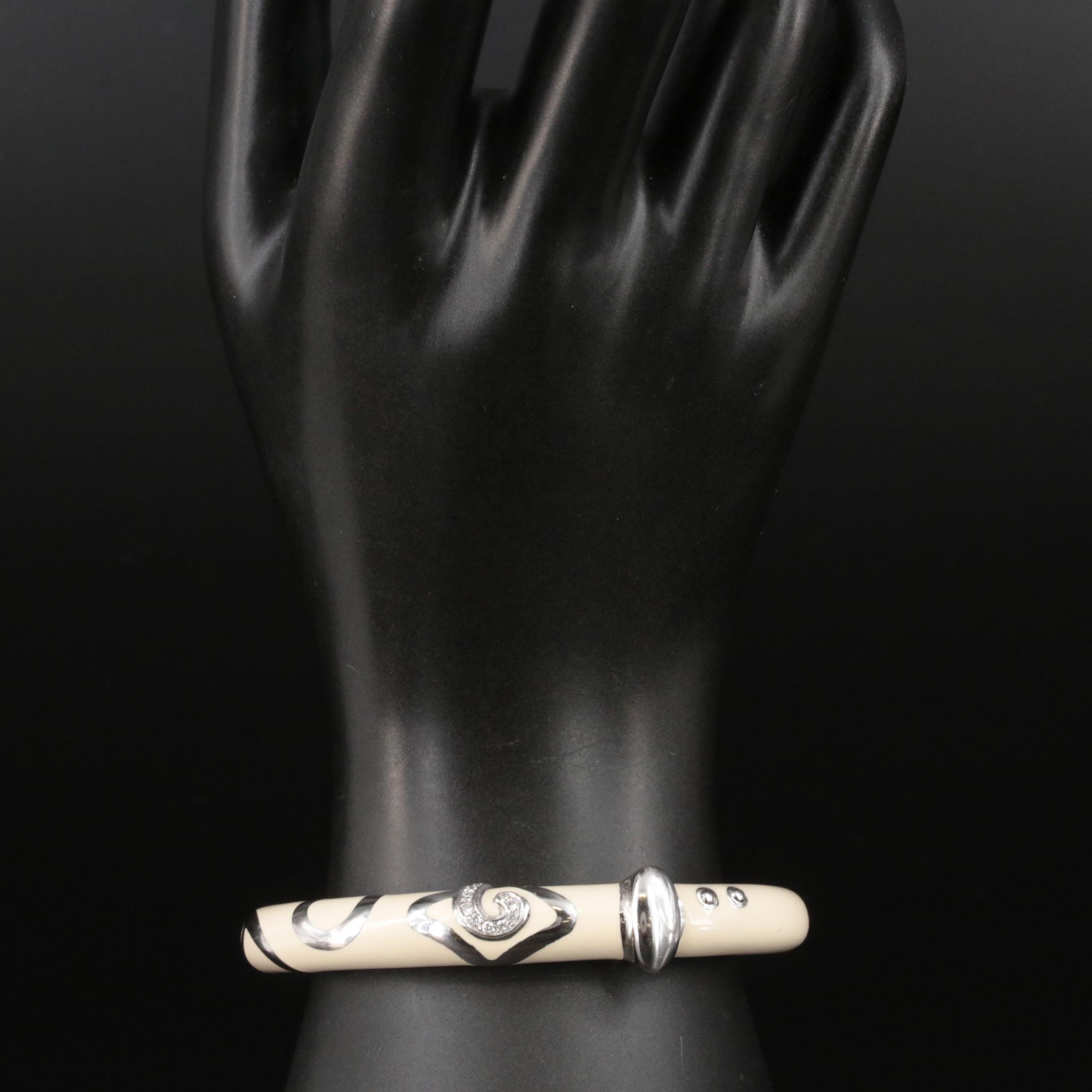 La Nouvelle Bague Sterling and 18K Diamond and Enamel Bangle