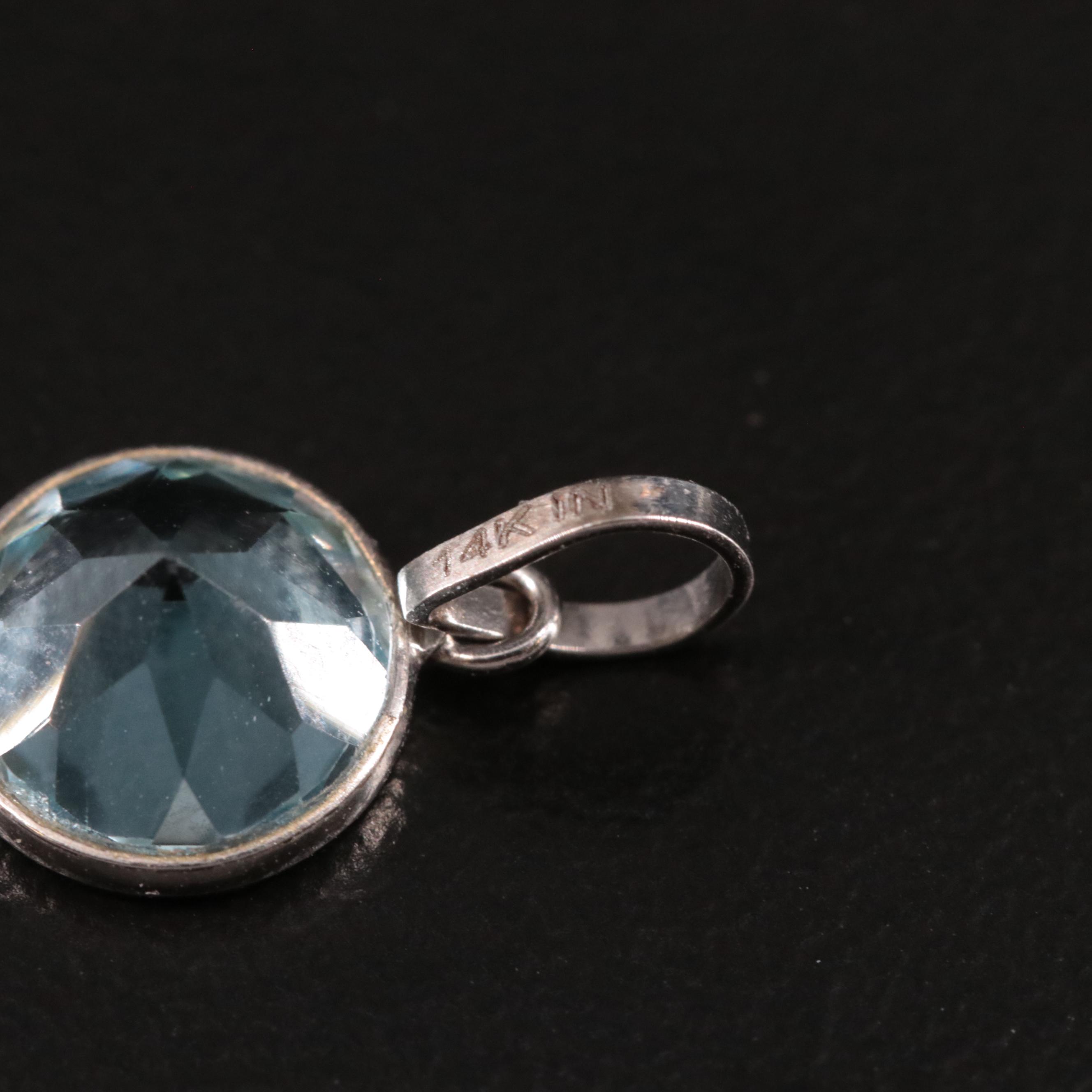 14K Blue Topaz Pendant