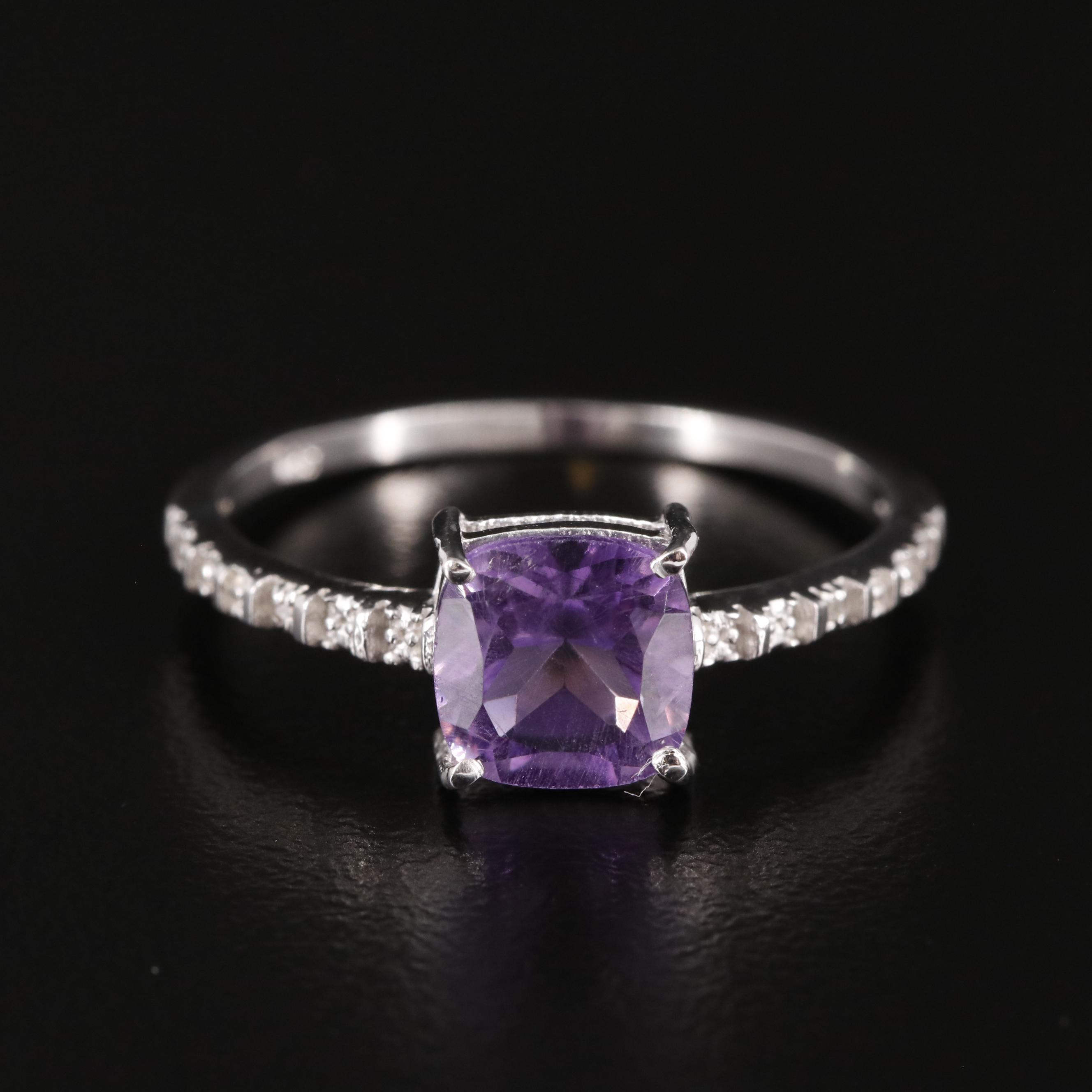 Sterling Amethyst and Diamond Ring
