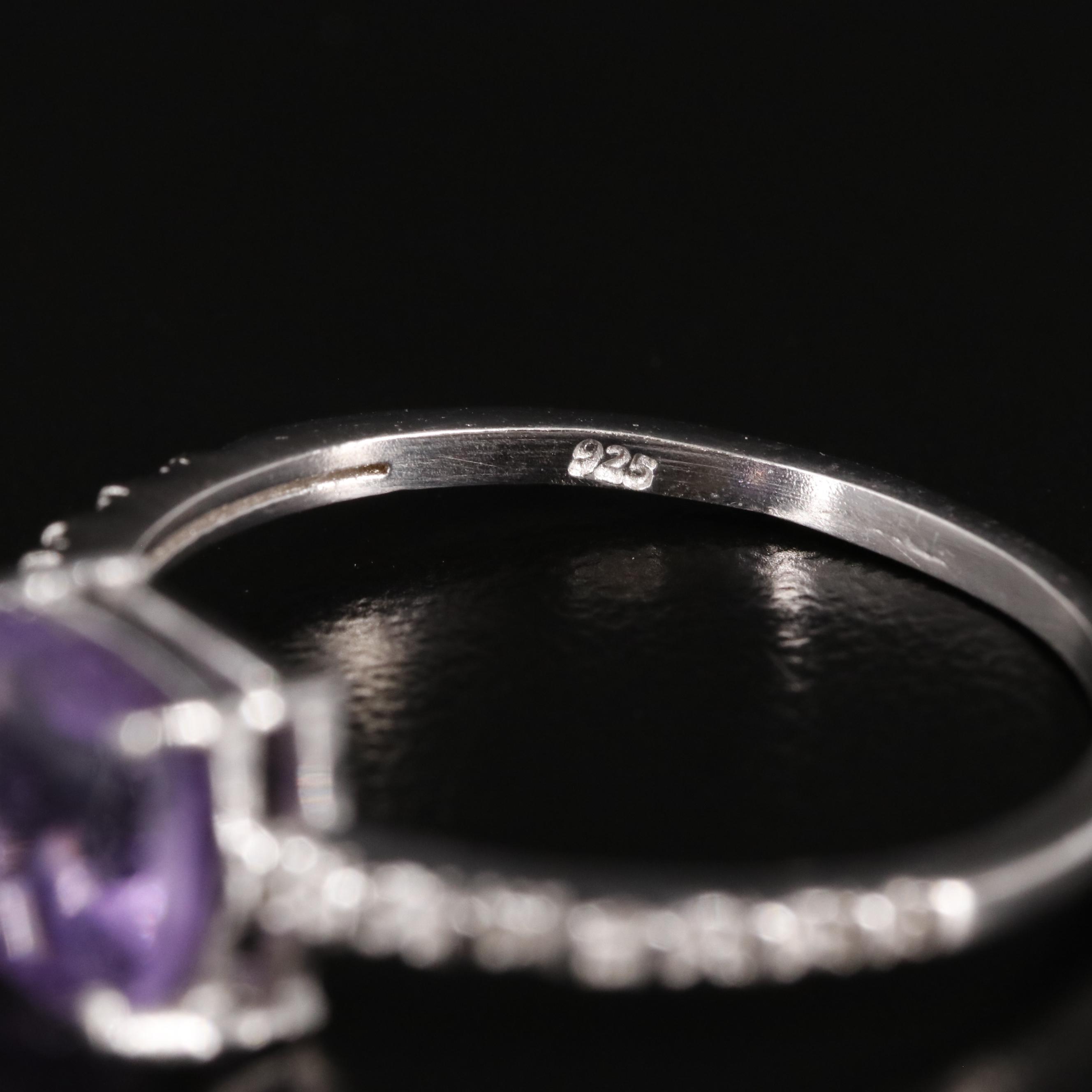 Sterling Amethyst and Diamond Ring