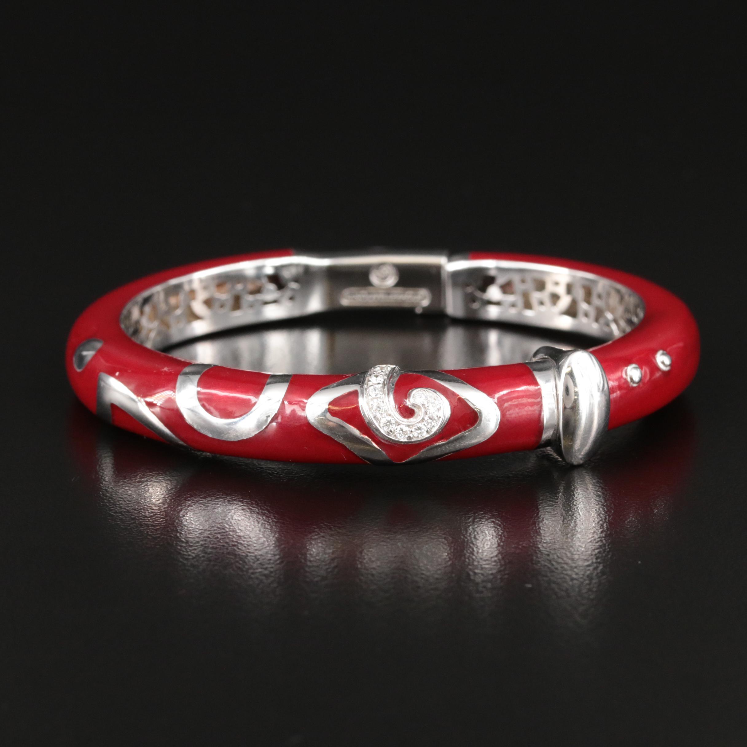 La Nouvelle Bague Sterling and 18K Diamond and Enamel Bangle