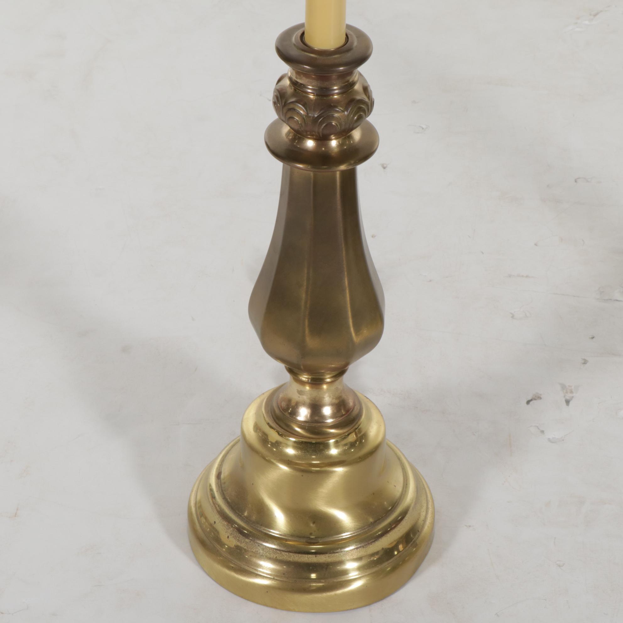 Stiffel Cast Brass and Glass Table Floor Lamp with Baluster Table Lamp, 1970s